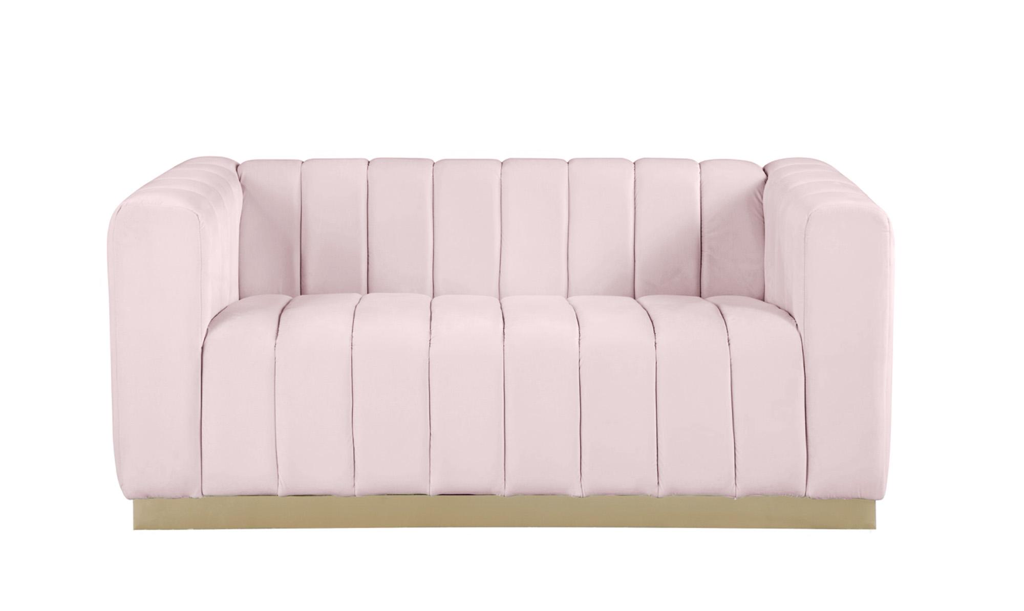 

    
Glam Pink Velvet Channel Tufted Loveseat MARLON 603Pink-L Meridian Contemporary
