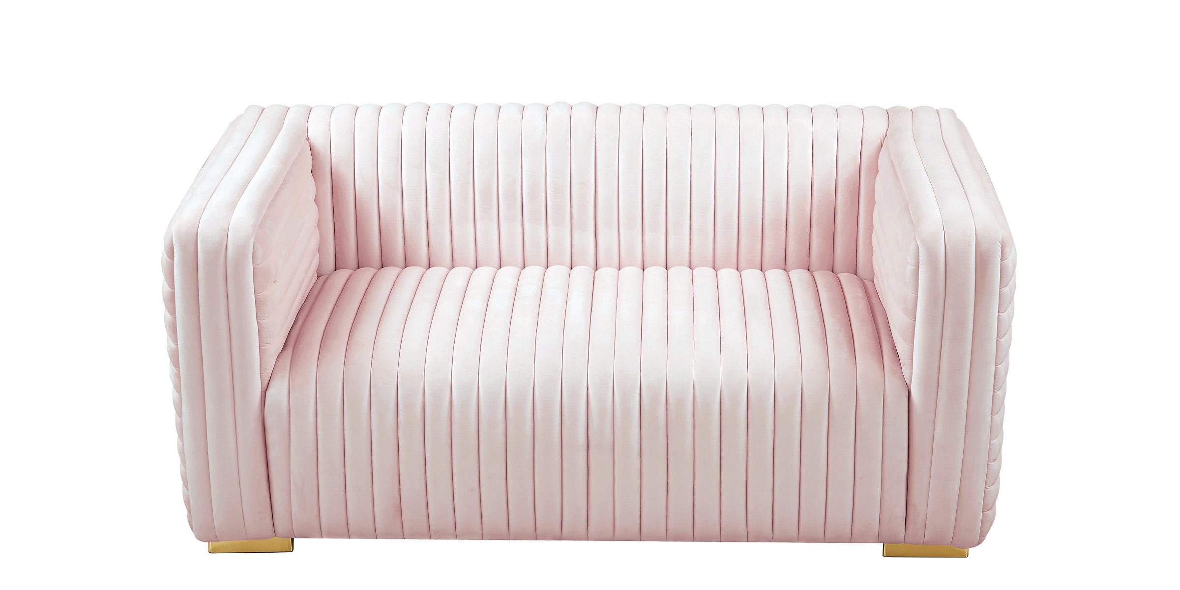 

    
Glam PINK Velvet Channel Tufted Sofa Set 3Pcs Ravish 640Pink Meridian Modern
