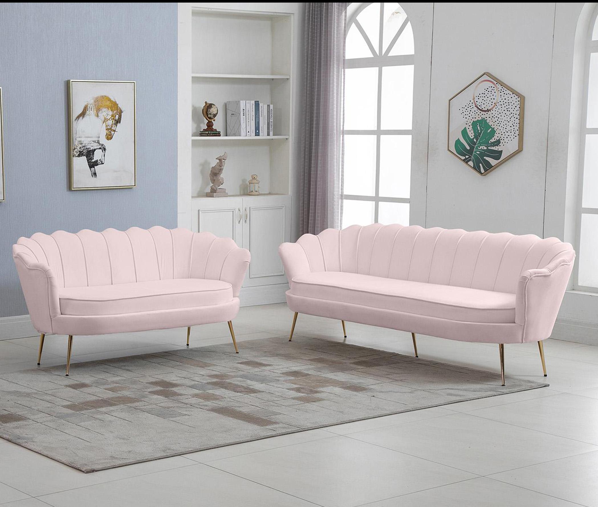 

    
Glam PINK Velvet Channel Tufted Sofa Set 2Pcs GARDENIA 684Pink Meridian Modern
