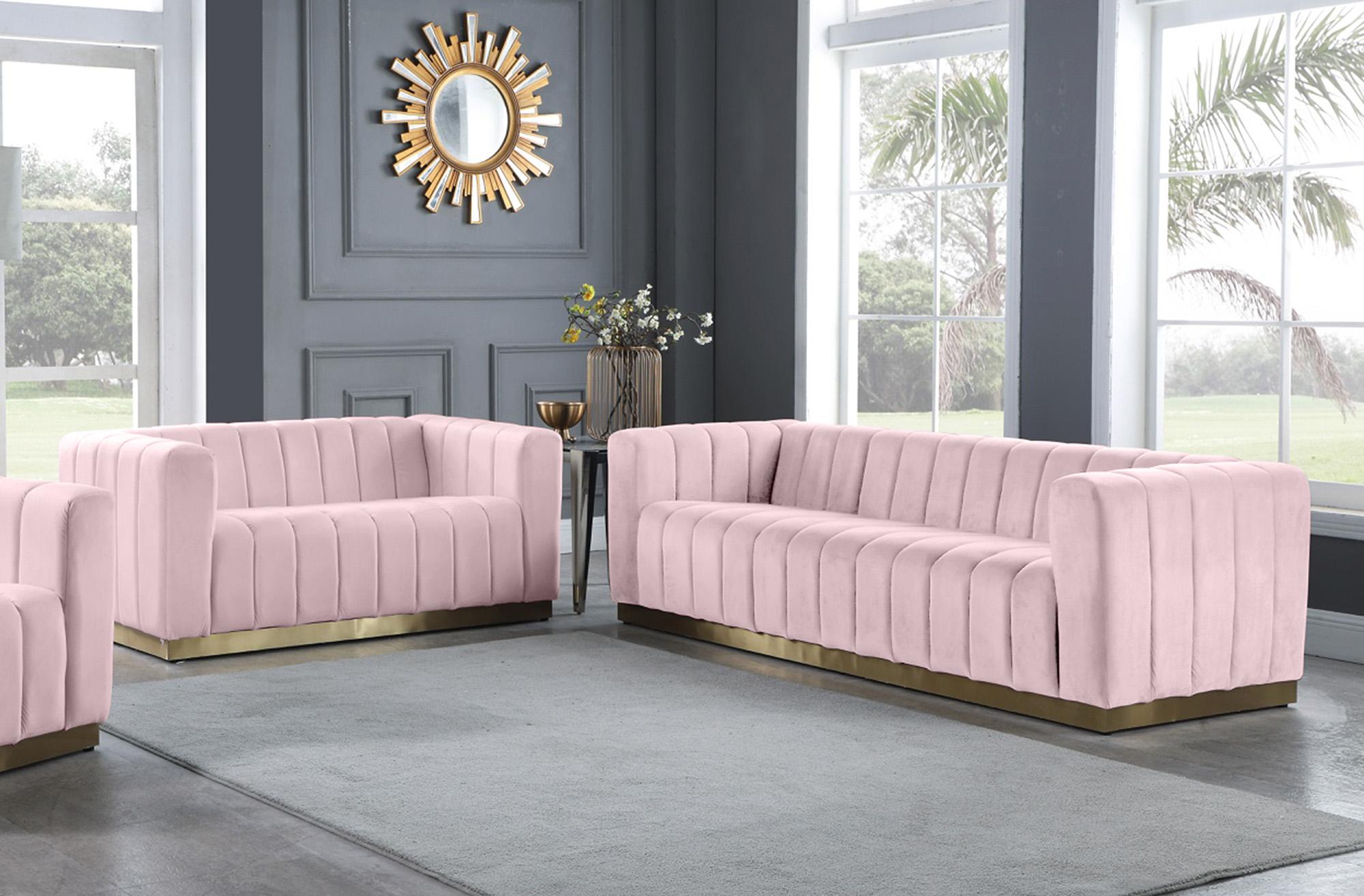 

    
 Shop  Glam Pink Velvet Tufted Sofa Set 2Pcs MARLON 603Pink-S Meridian Contemporary
