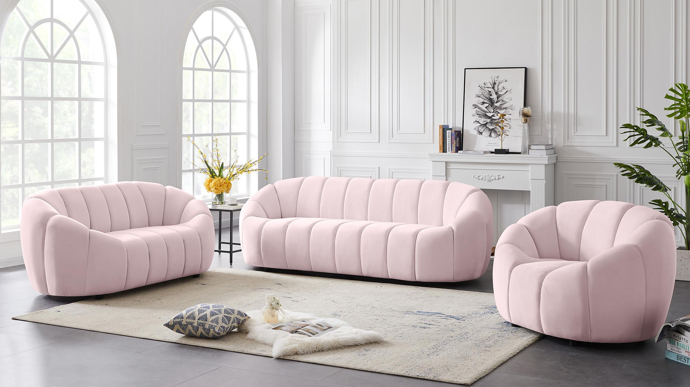 

    
Glam PINK Velvet Channel Tufted Sofa Set 3P ELIJAH 613Pink Meridian Contemporary
