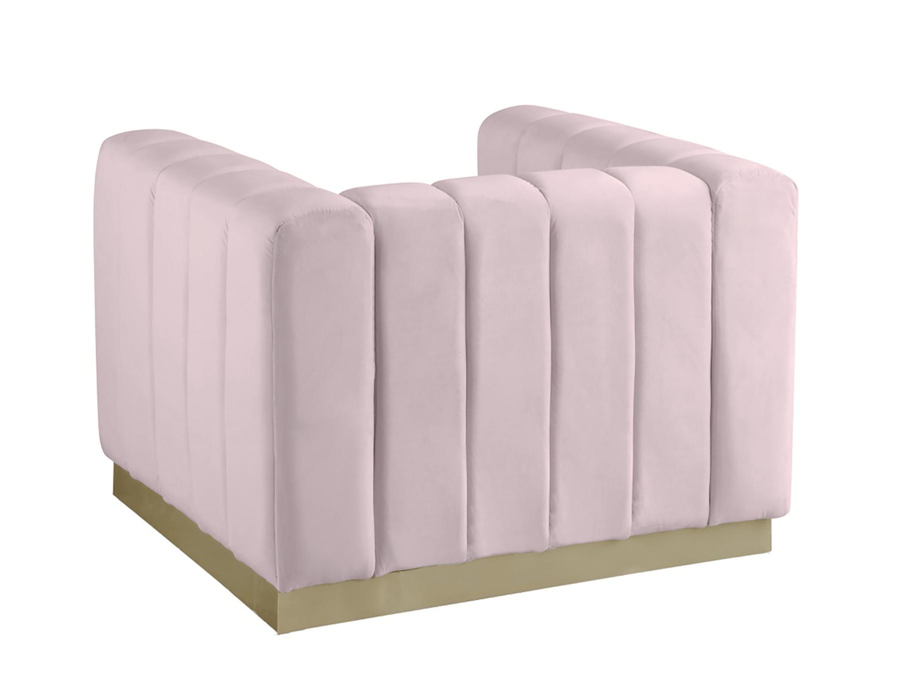

    
 Shop  Glam Pink Velvet Channel Tufted Sofa Set 3Pcs MARLON 603Pink-S Meridian Modern
