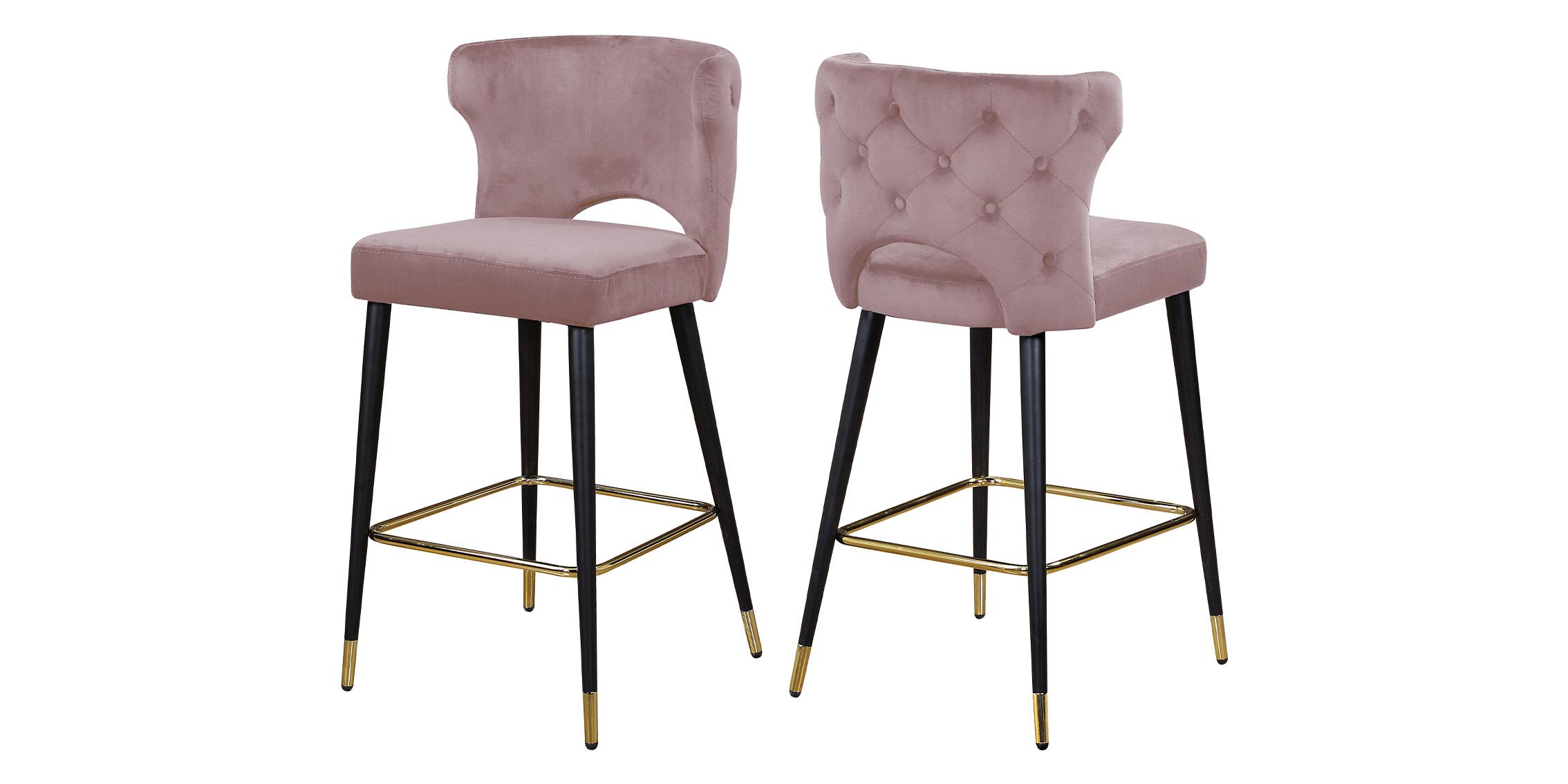 Contemporary Counter Stool Set KELLY 791Pink 791Pink-C-Set-2 in Pink Velvet