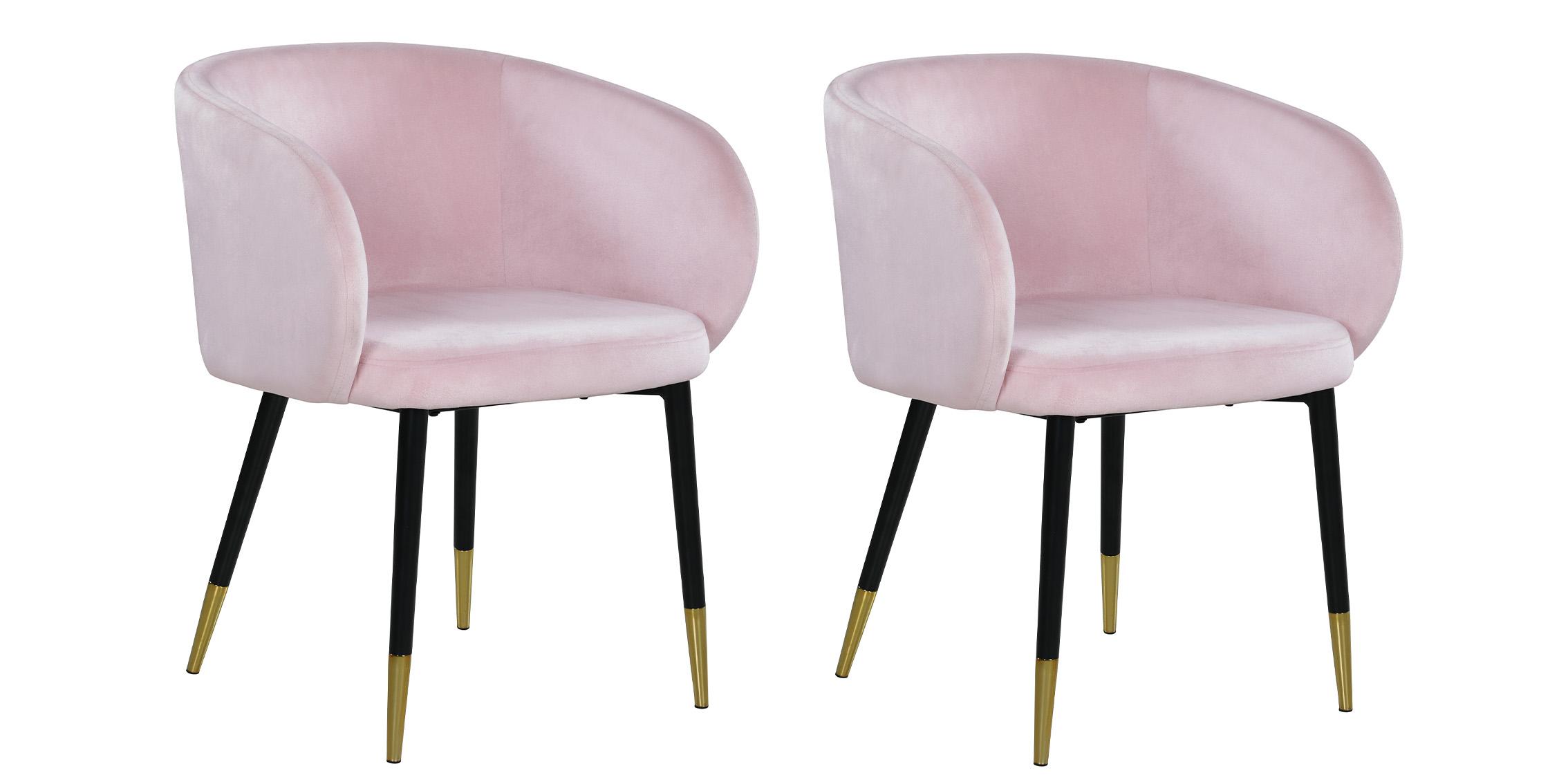 Contemporary, Modern Dining Chair Set LOUISE 733Pink 733Pink-C-Set-2 in Chrome, Pink Velvet
