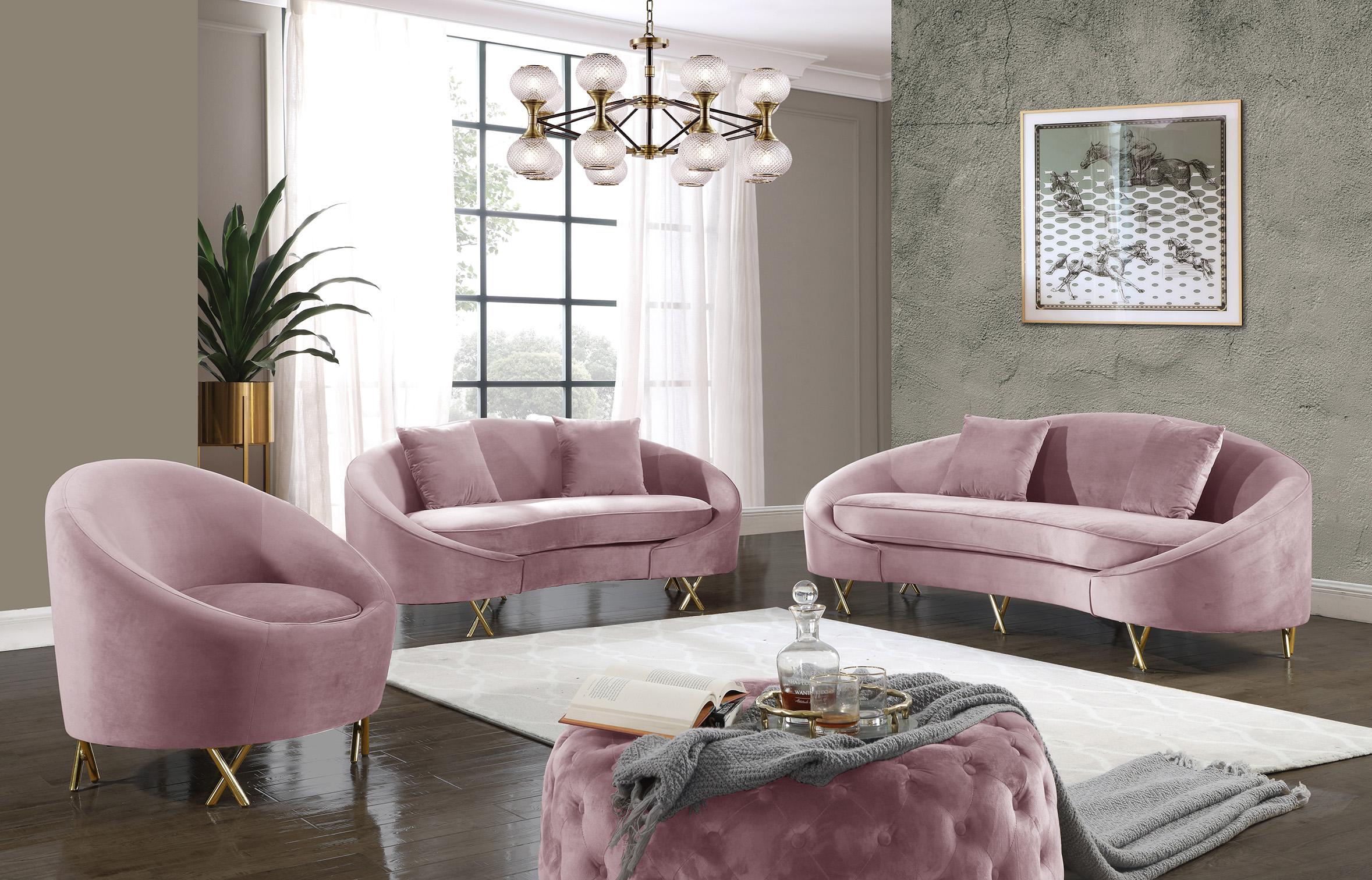 

    
679Pink-S-Set-2 Glam Pink Velvet Sofa Set 2P SERPENTINE 679Pink-S Meridian Contemporary Modern
