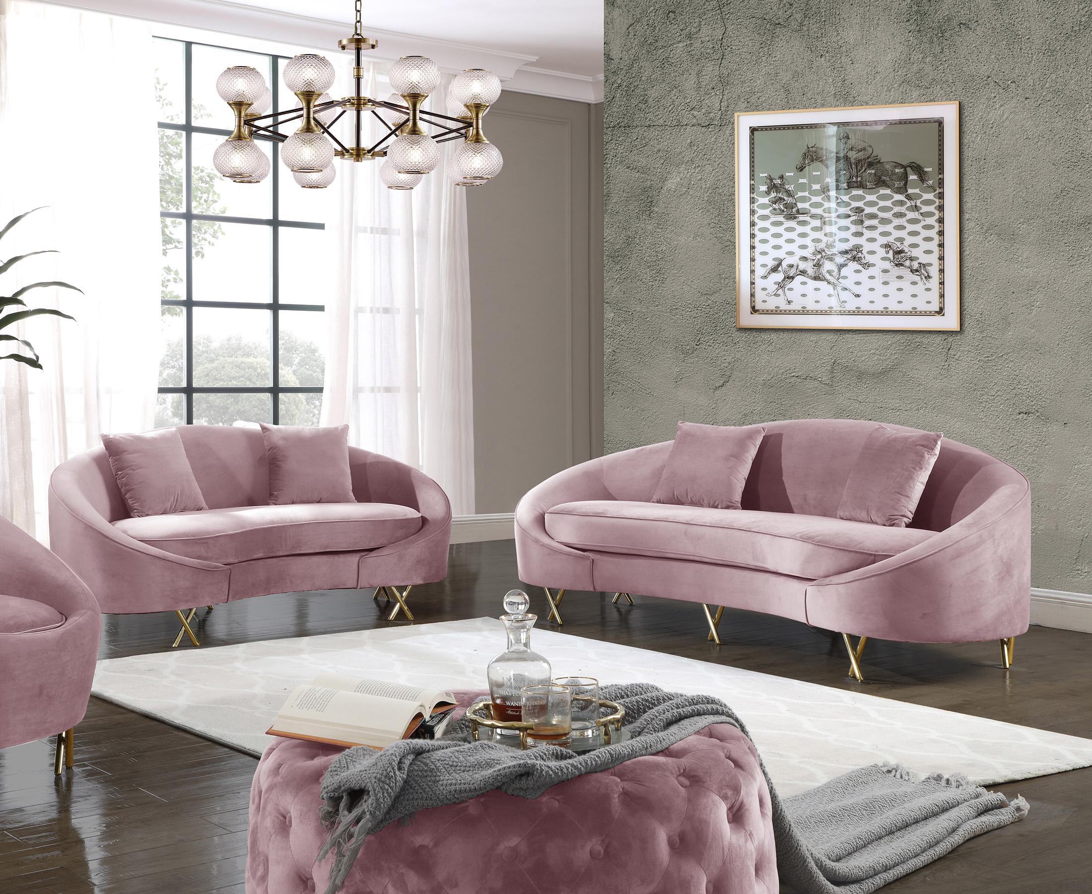 Contemporary, Modern Sofa Set SERPENTINE 679Pink-S-Set-2 679Pink-S-Set-2 in Pink Velvet