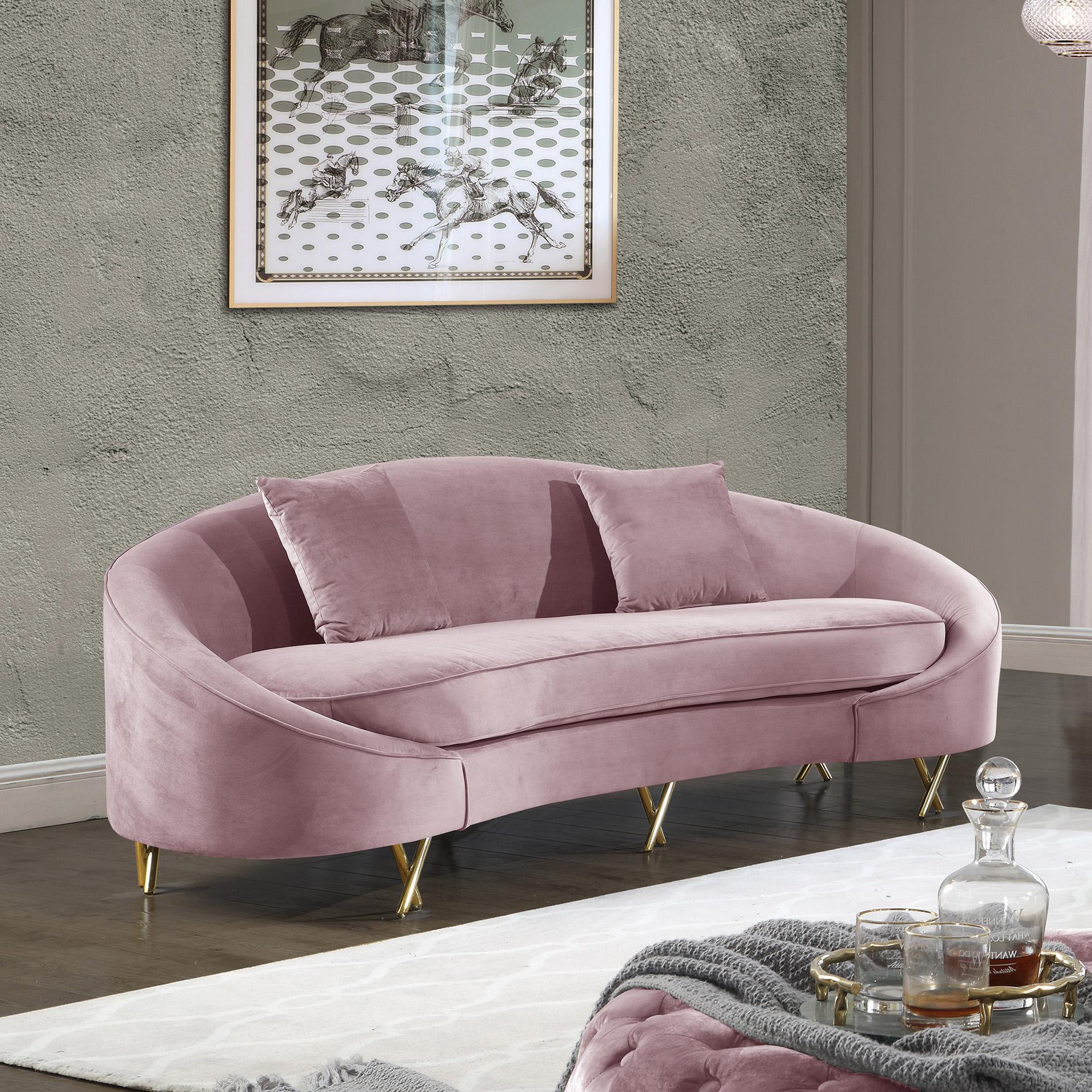 

    
Glam Pink Velvet Sofa Set 3P SERPENTINE 679Pink-S Meridian Contemporary Modern
