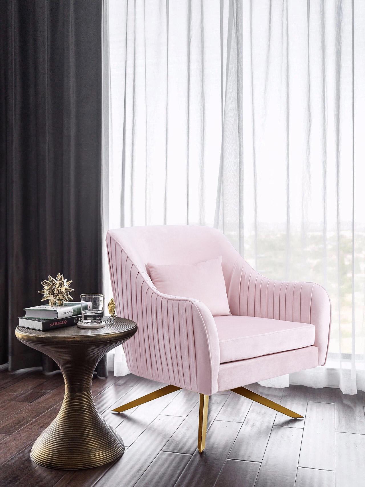 

    
Glam Pink Velvet Swivel Arm Chair PALOMA 585Pink Meridian Contemporary Modern
