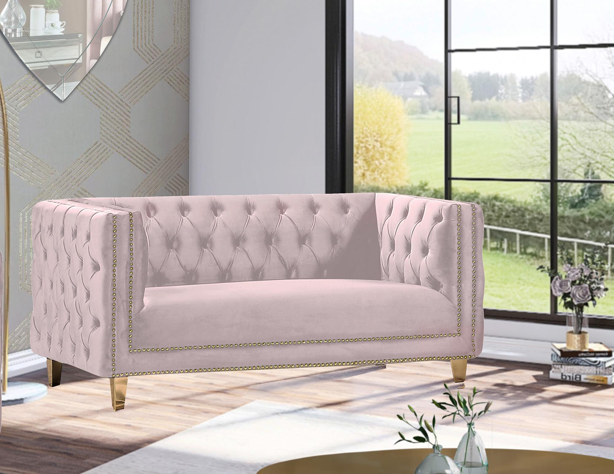 

    
 Order  Glam Pink Velvet Sofa Set 2Pcs MICHELLE 652Pink Meridian Contemporary Modern

