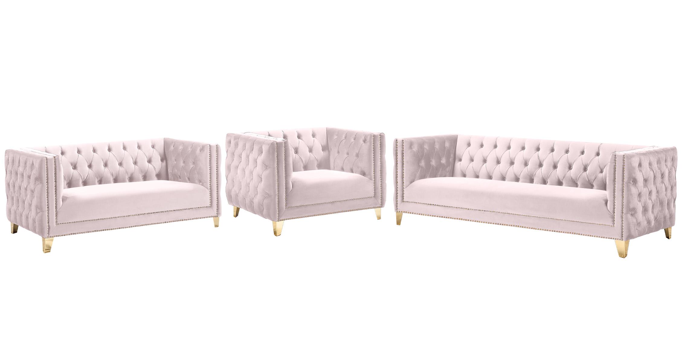 

    
Glam Pink Velvet Sofa Set 3Pcs MICHELLE 652Pink Meridian Contemporary Modern
