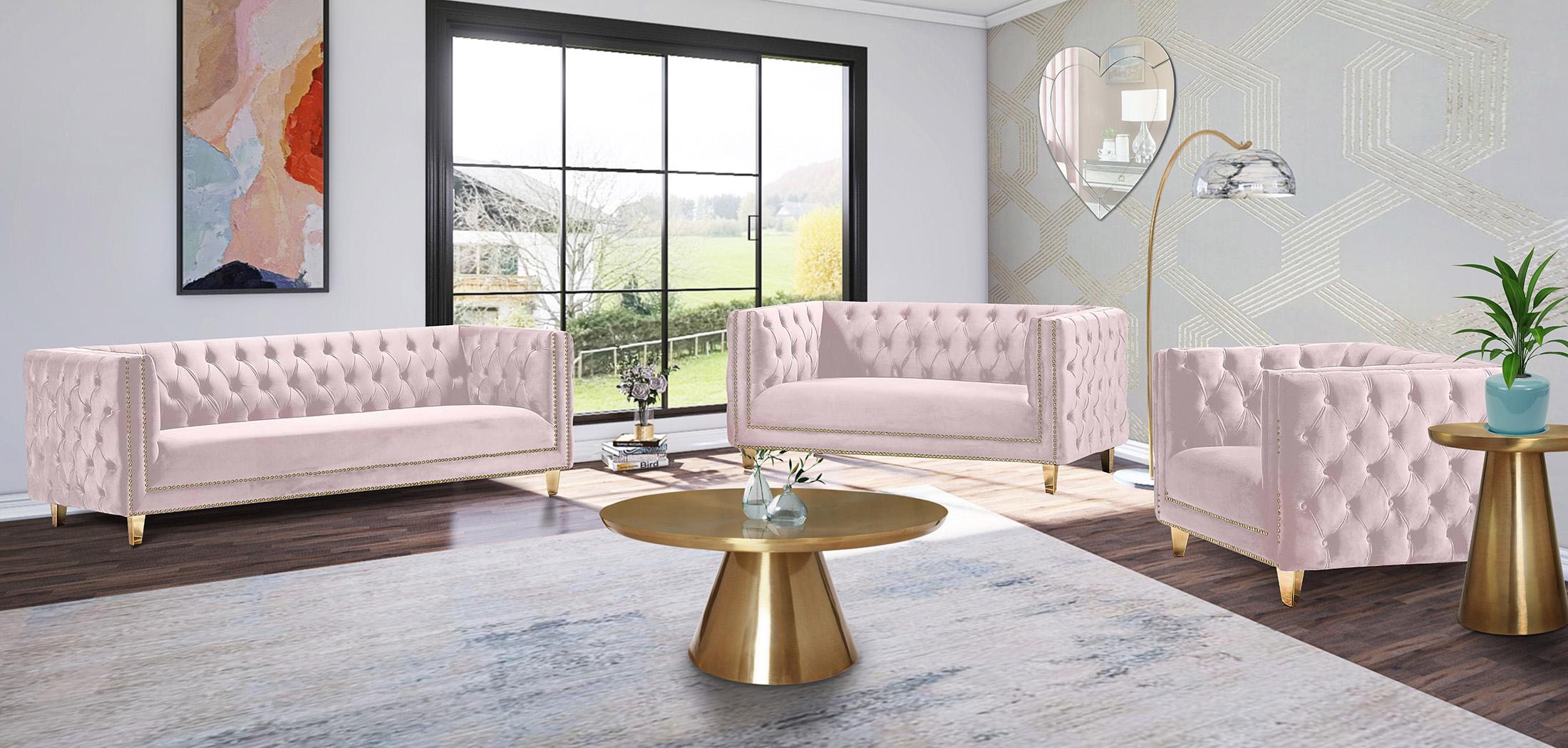 

    
Glam Pink Velvet Sofa Set 3Pcs MICHELLE 652Pink Meridian Contemporary Modern
