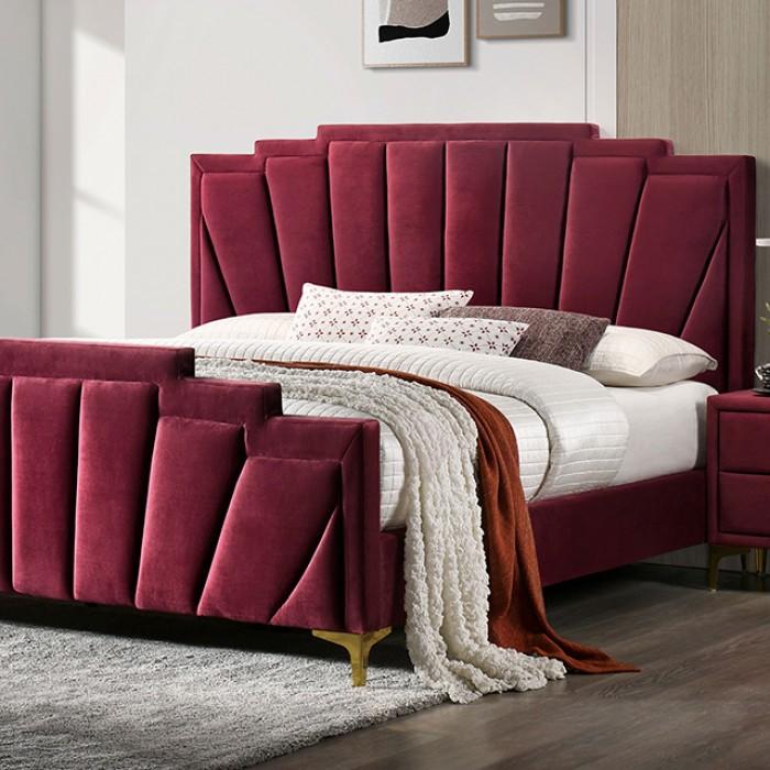 

    
Glam Red/Gold Wood King Panel Bed Furniture of America Florizel CM7411RD-EK
