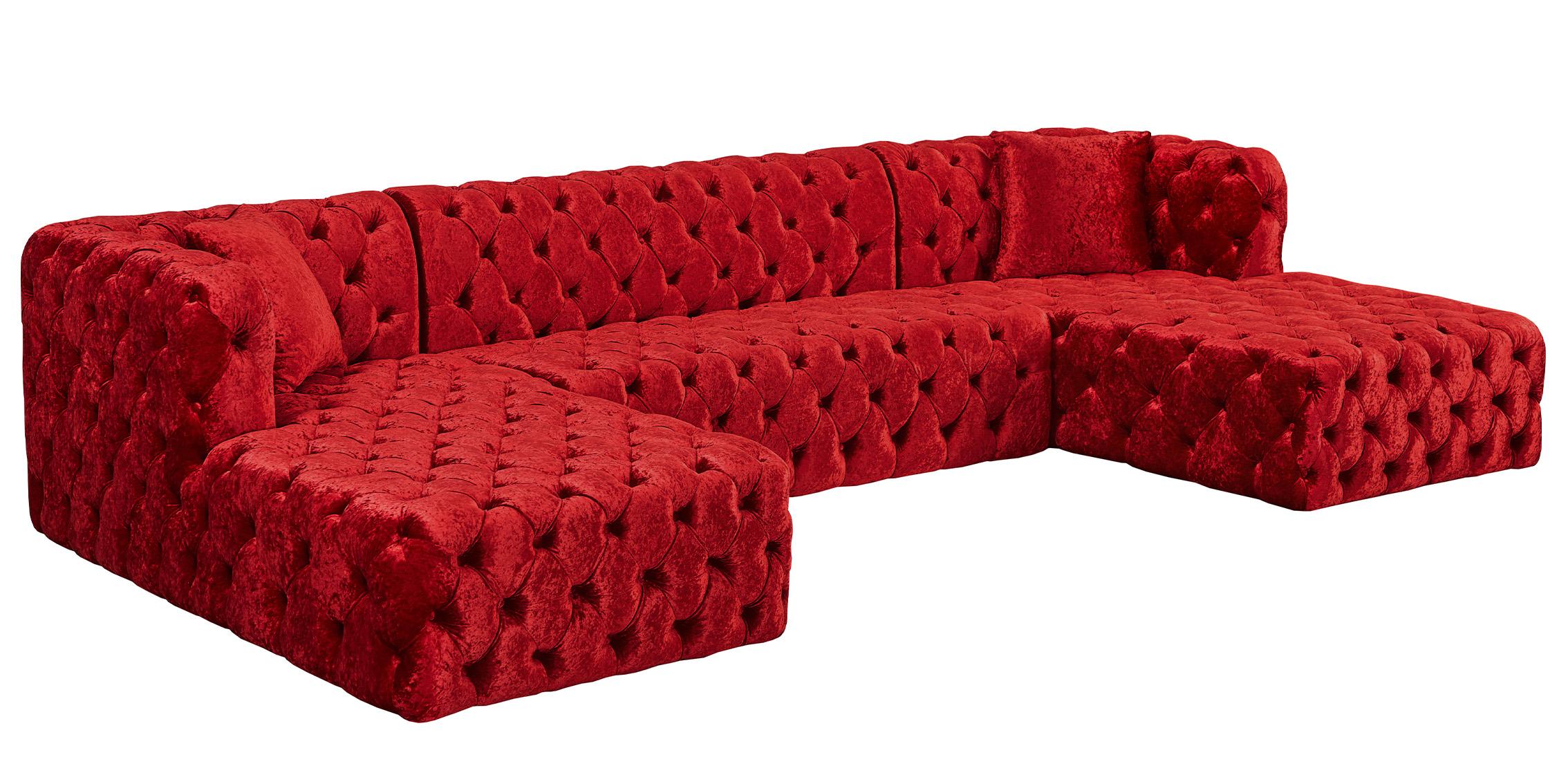 

    
Glam Red Velvet Button Tufted Sectional Sofa COCO 676Red Meridian Modern
