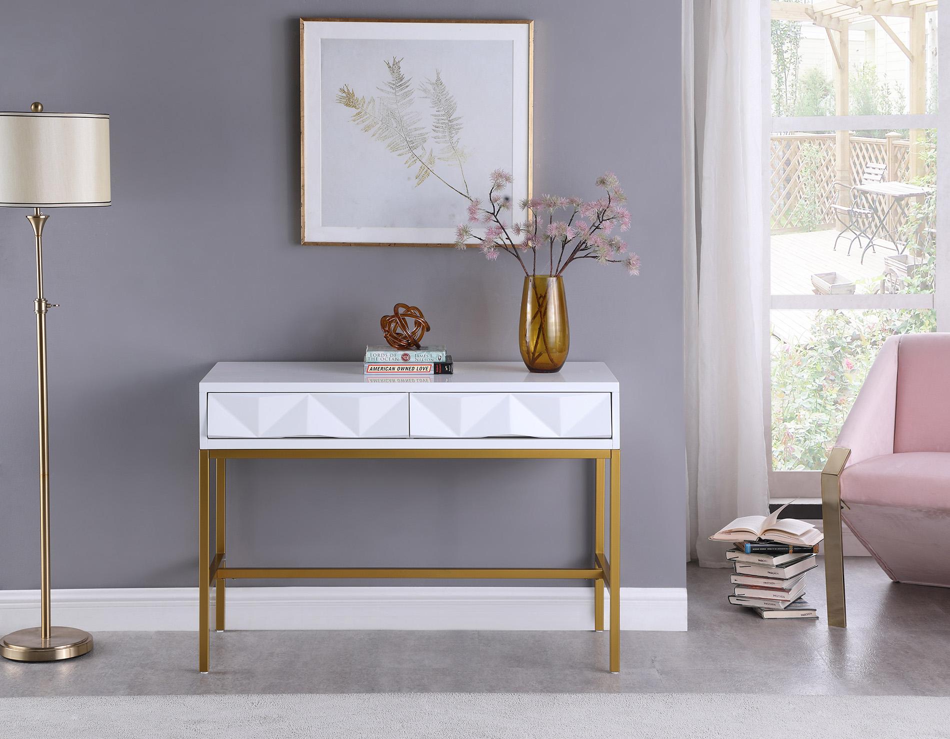 

    
Glam Rich White Lacquer & Gold Console Table PANDORA 426-T Meridian Modern
