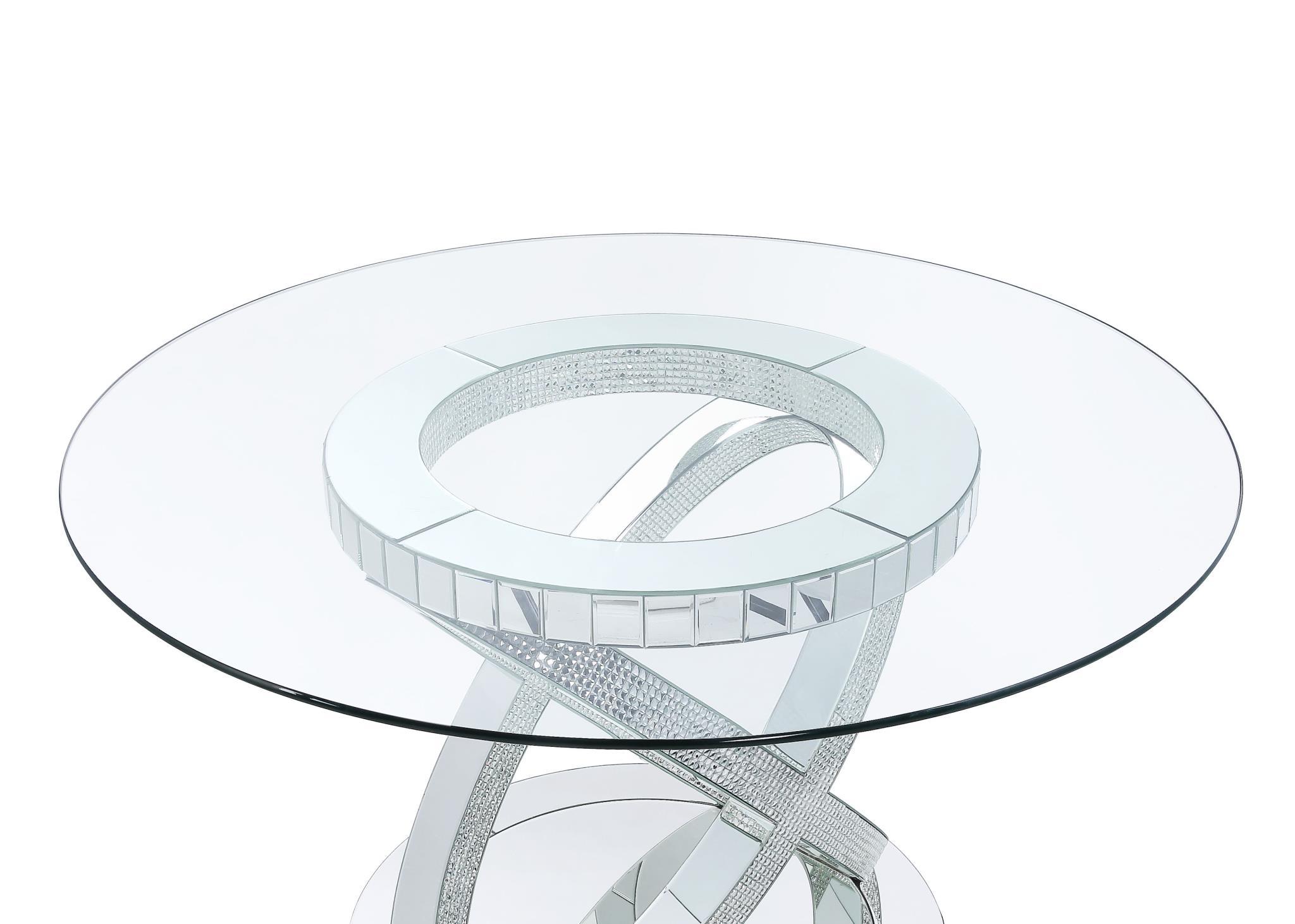 

    
Acme Furniture Ornat Dining Table Mirrored/Silver 72950
