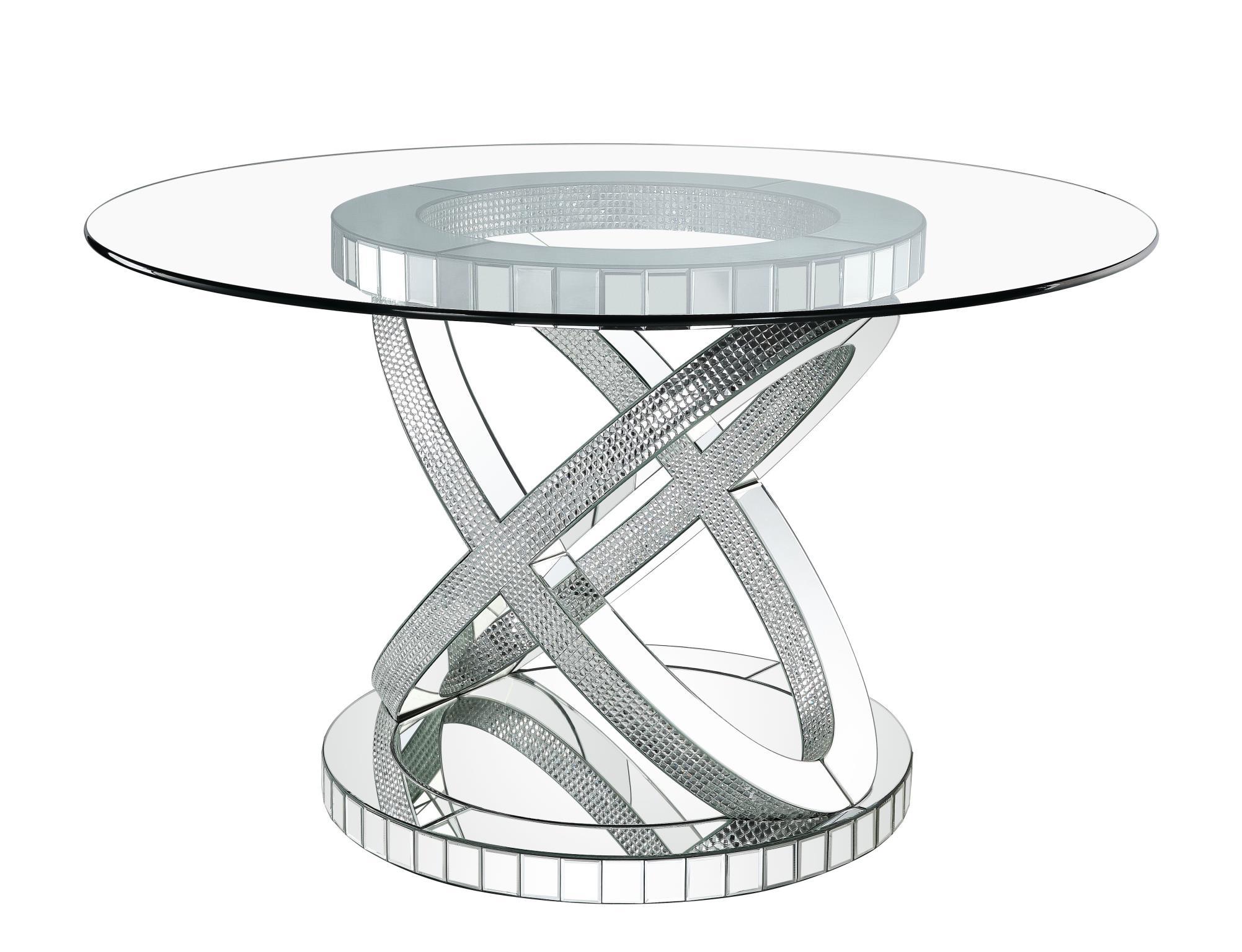 

    
GLAM Clear Tempered Glass & Faux Gemstone Round Dining Table Ornat 72950 ACME
