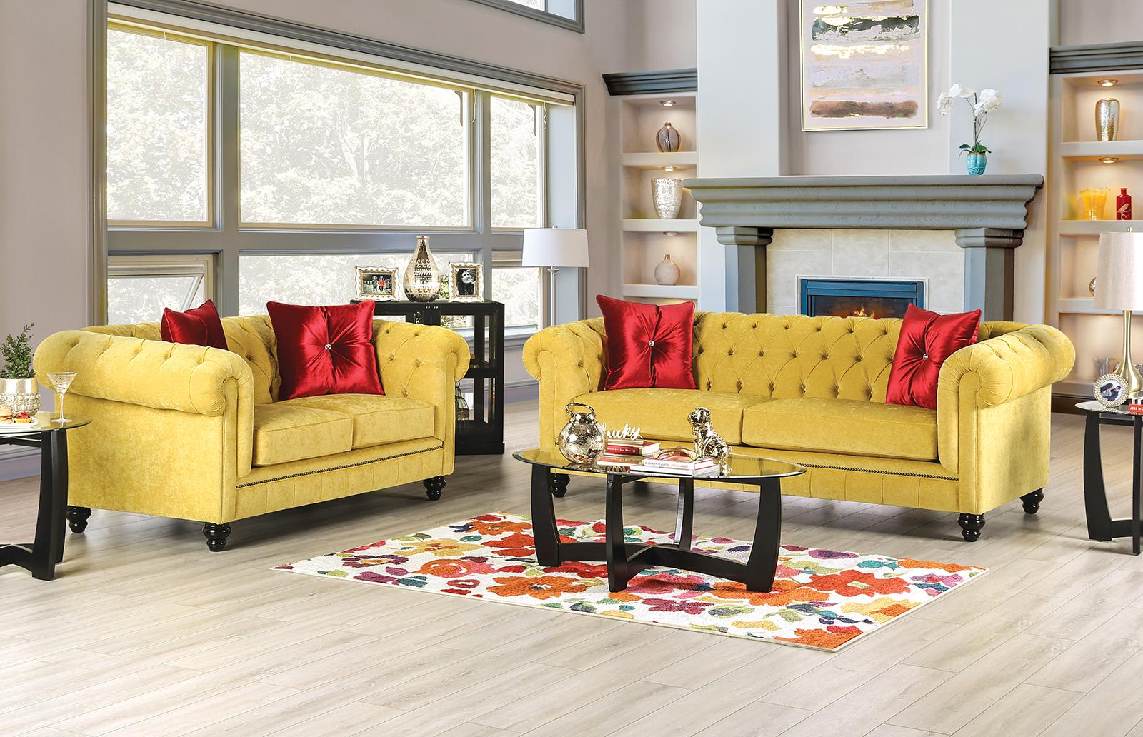 

    
Glam Royal Yellow & Red Microfiber Sofa Furniture of America SM2284-SF Eliza
