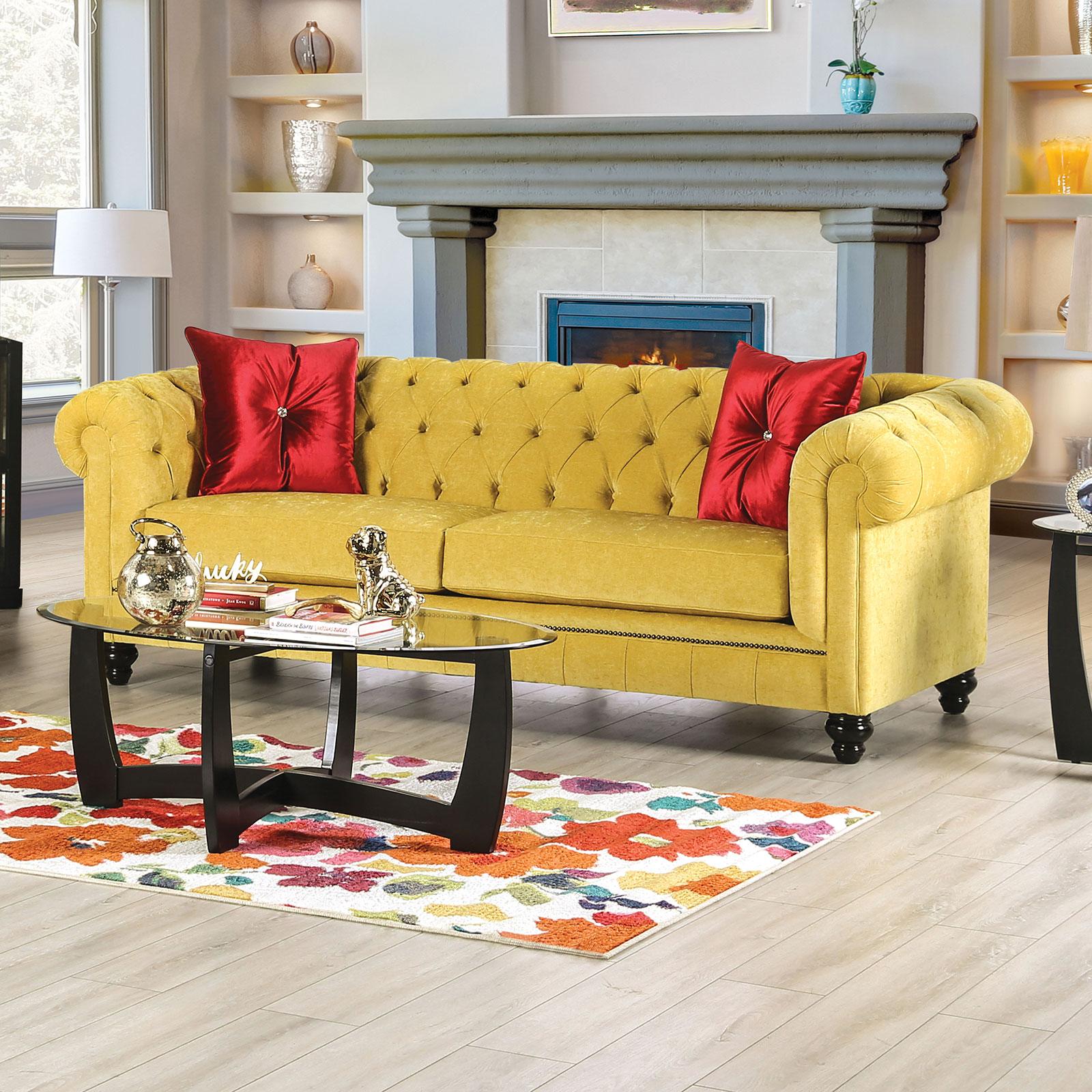 

    
Glam Royal Yellow & Red Microfiber Sofa Furniture of America SM2284-SF Eliza
