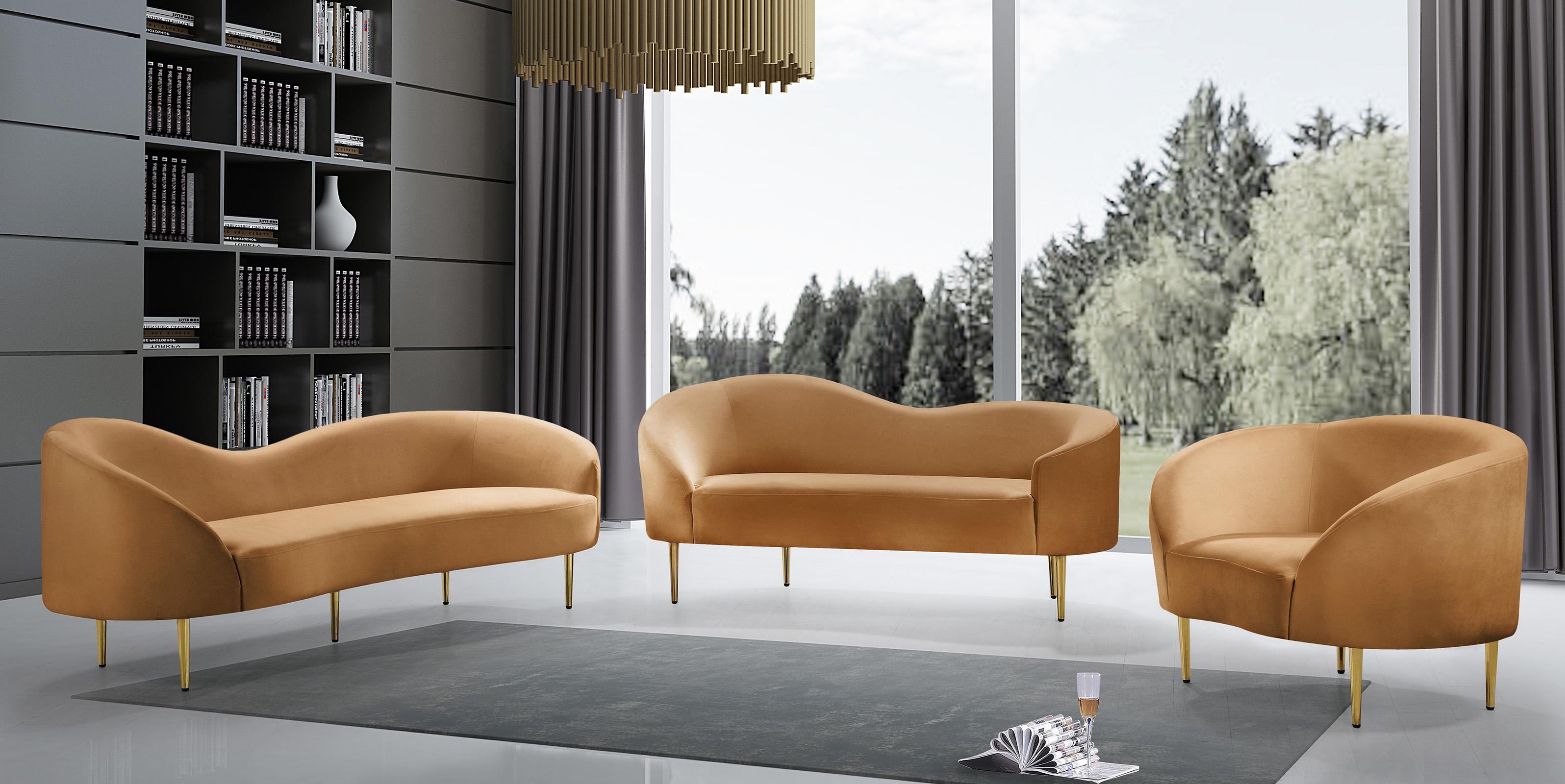 

    
Glam Saddle Velvet Sofa Set 3Pcs RITZ 659Saddle-S Meridian Contemporary Modern
