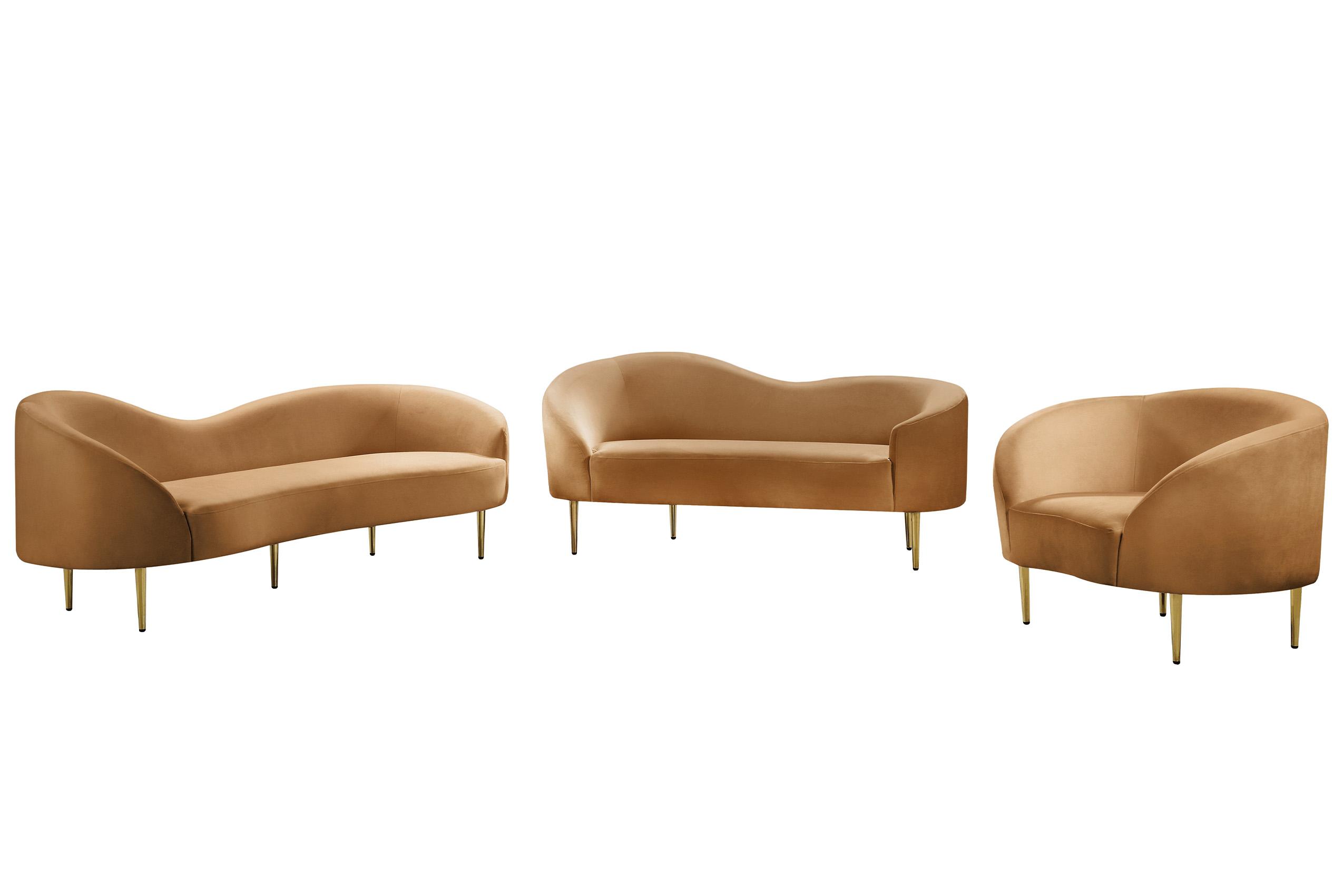

    
Glam Saddle Velvet Sofa Set 3Pcs RITZ 659Saddle-S Meridian Contemporary Modern
