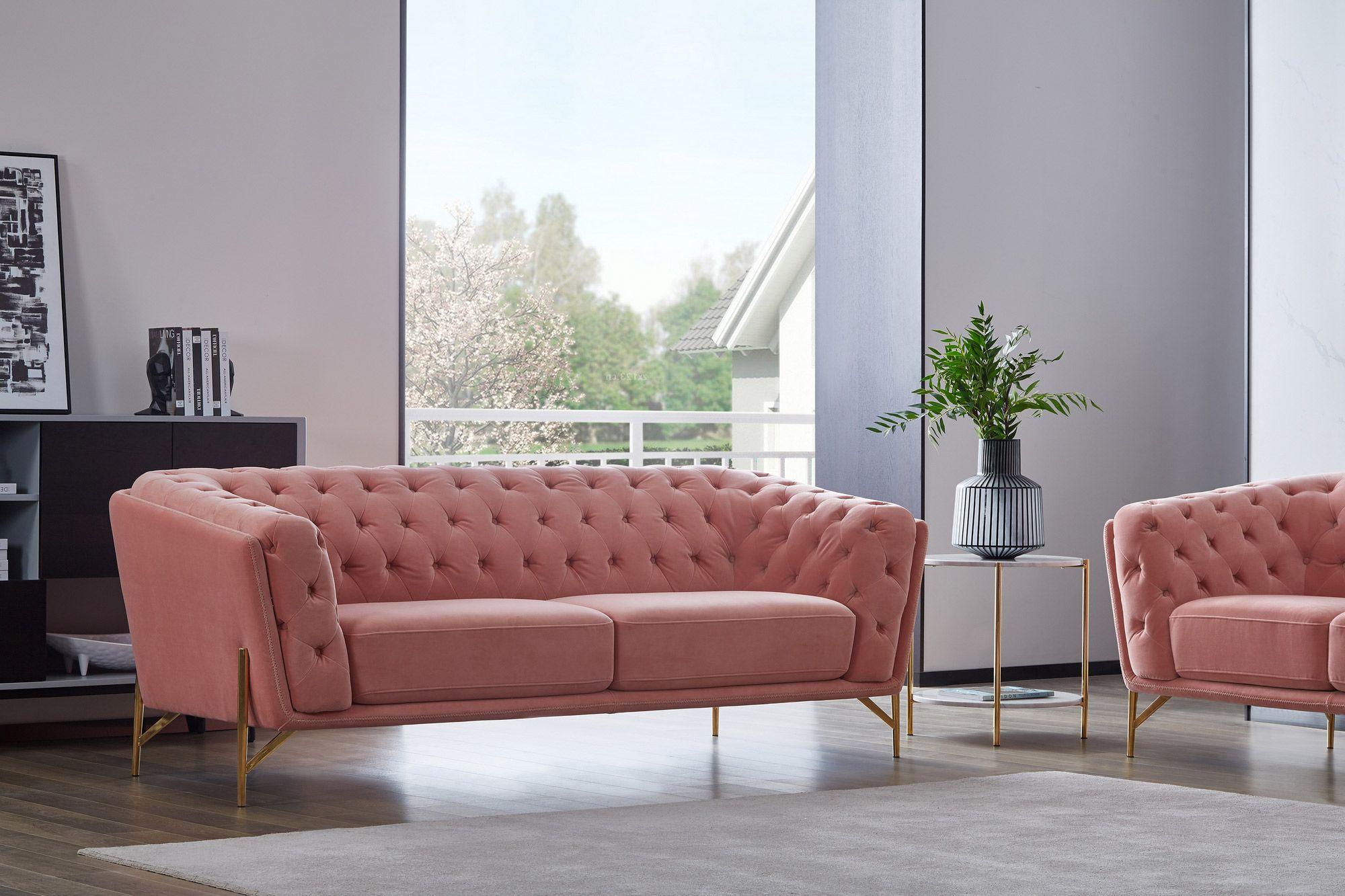 

    
 Shop  Glam Salmon Pink Velvet Tufted Sofa Set 2Pcs Divani Casa Aiken VIG Contemporary
