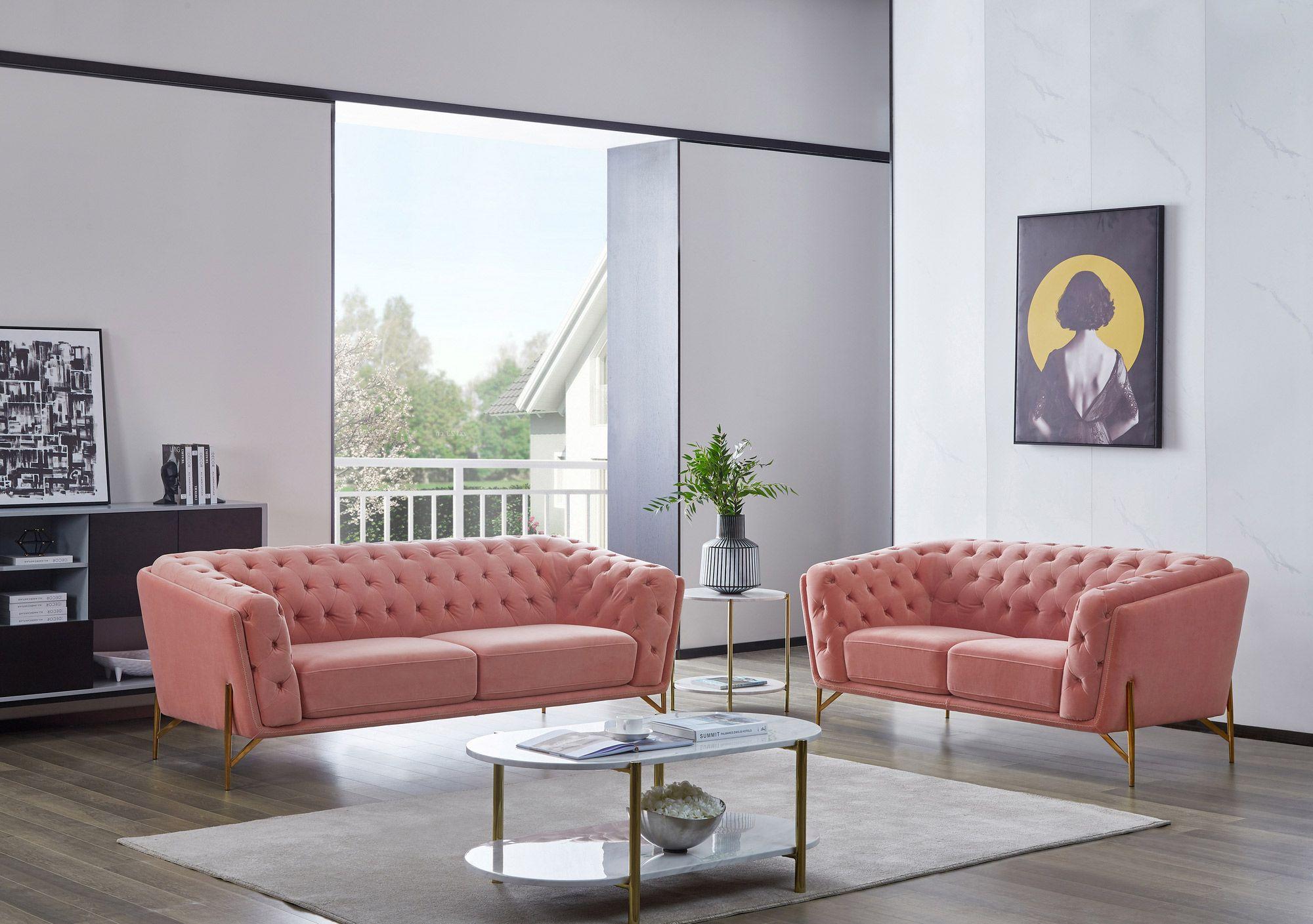 

    
Glam Salmon Pink Velvet Tufted Sofa Set 2Pcs Divani Casa Aiken VIG Contemporary
