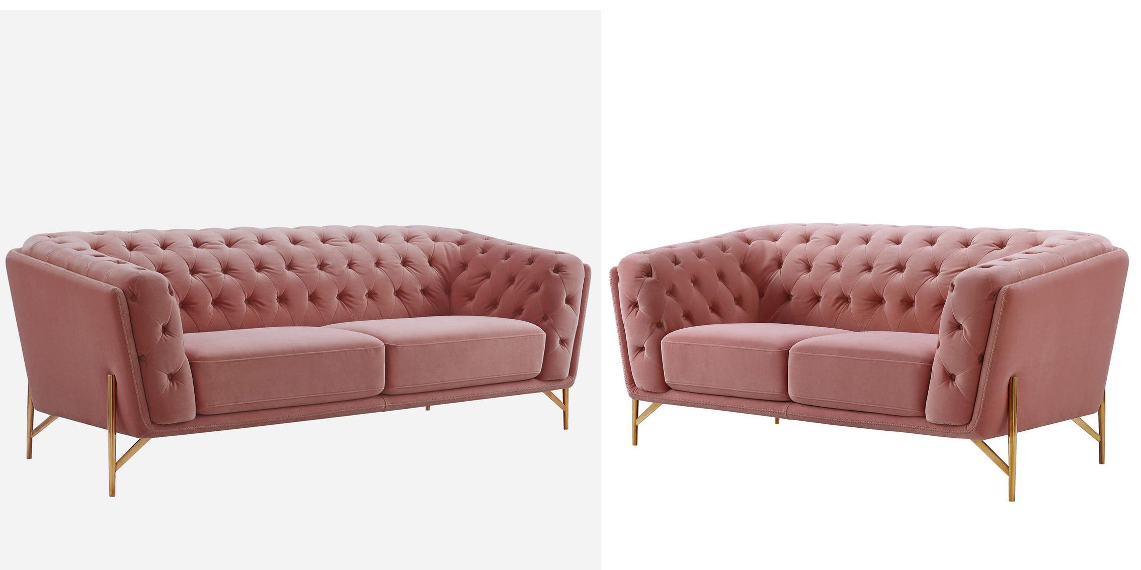 

    
Glam Salmon Pink Velvet Tufted Sofa Set 2Pcs Divani Casa Aiken VIG Contemporary

