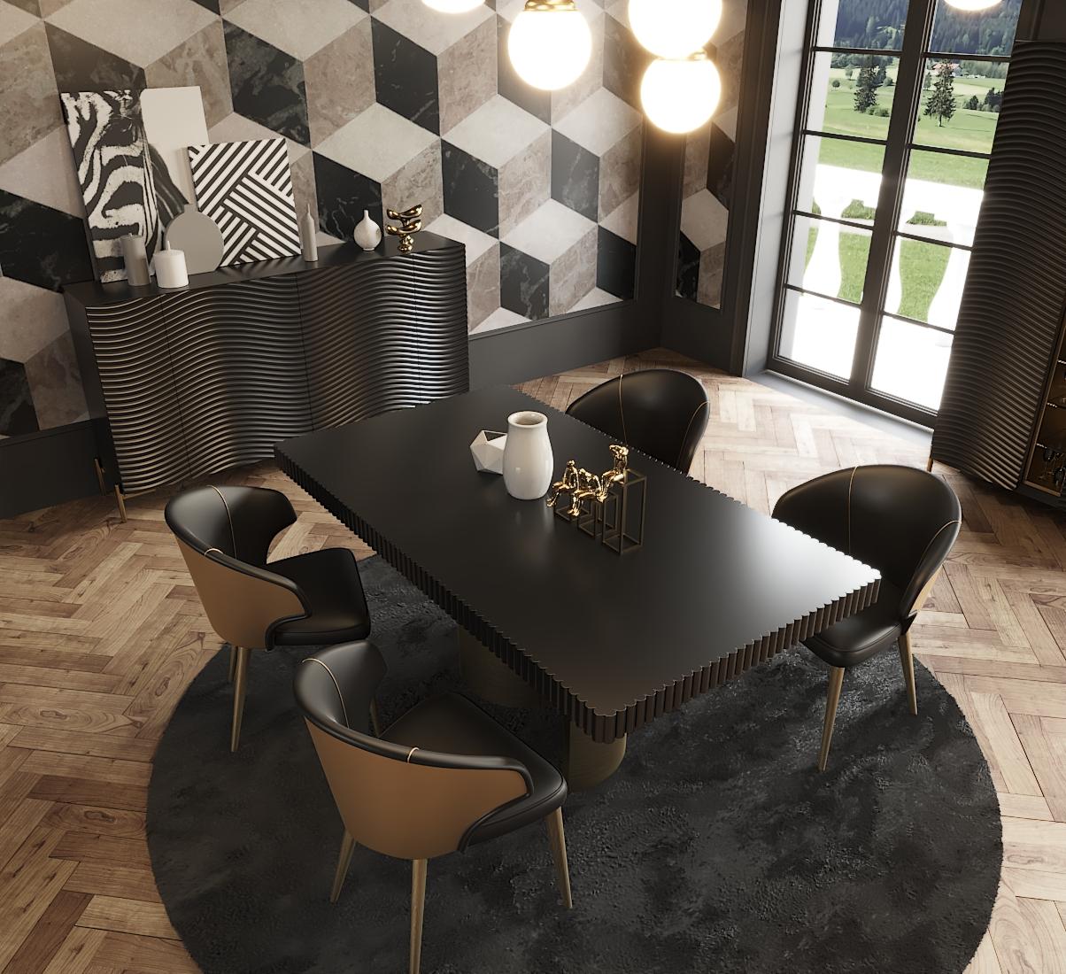 Contemporary, Modern Dining Table Set WAVETABLEGREY WAVETABLEGREY-5PC in Dark Grey 