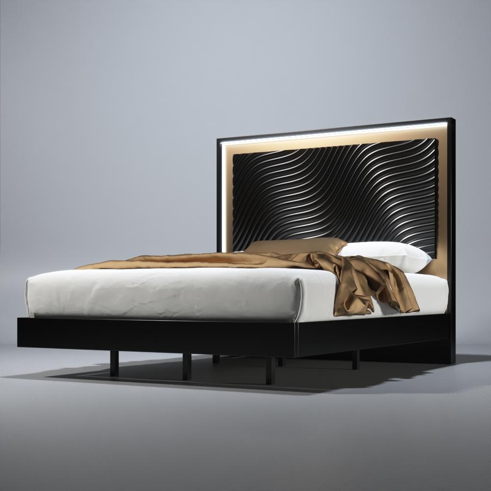Contemporary, Modern Panel Bed WAVEKSBEDGREY WAVEKSBEDGREY in Dark Grey 