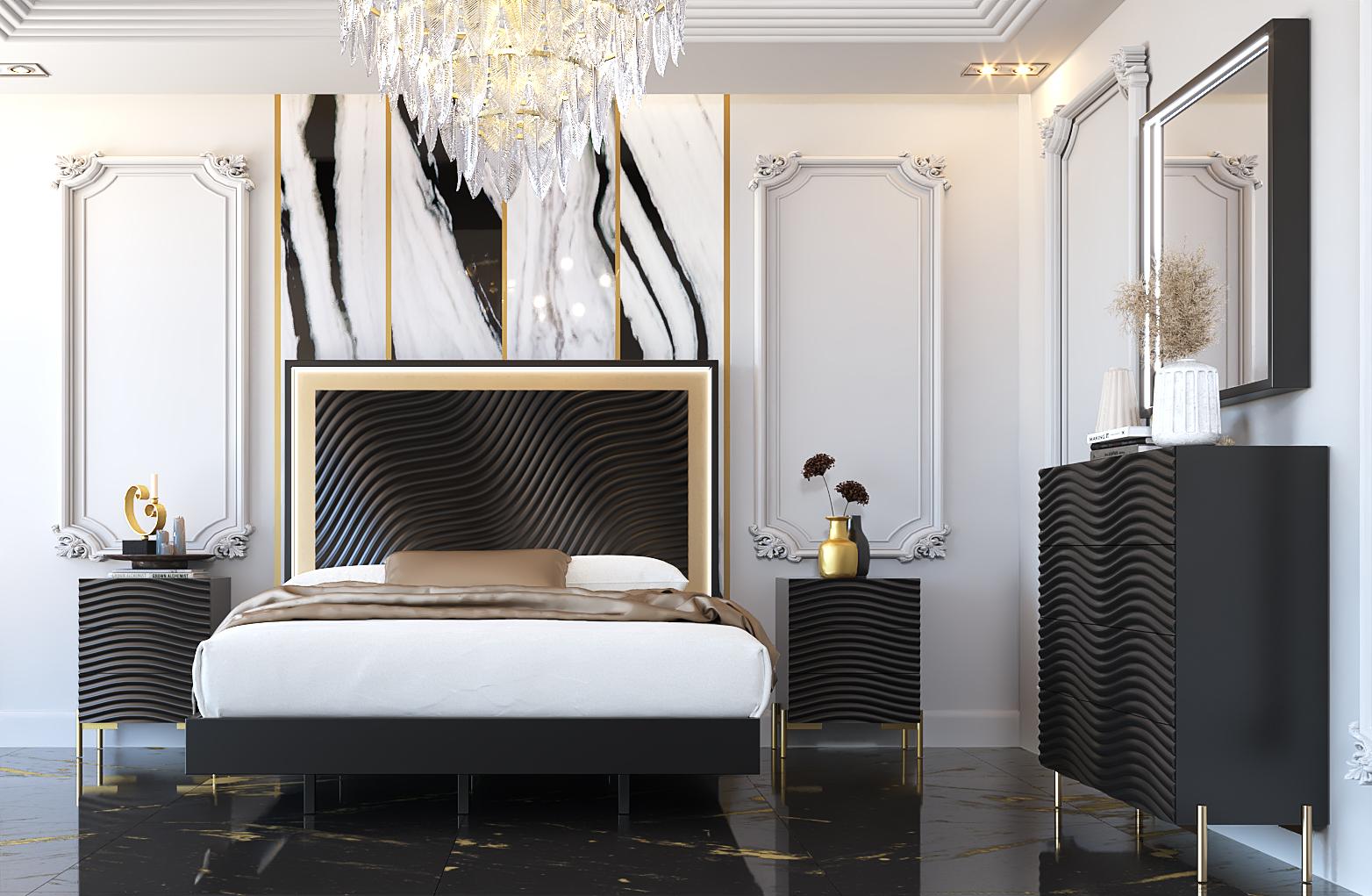

    
Glam Shiny Dark Grey Queen Bedroom Set 5Pcs WAVE ESF Contemporary MADE IN SPAIN
