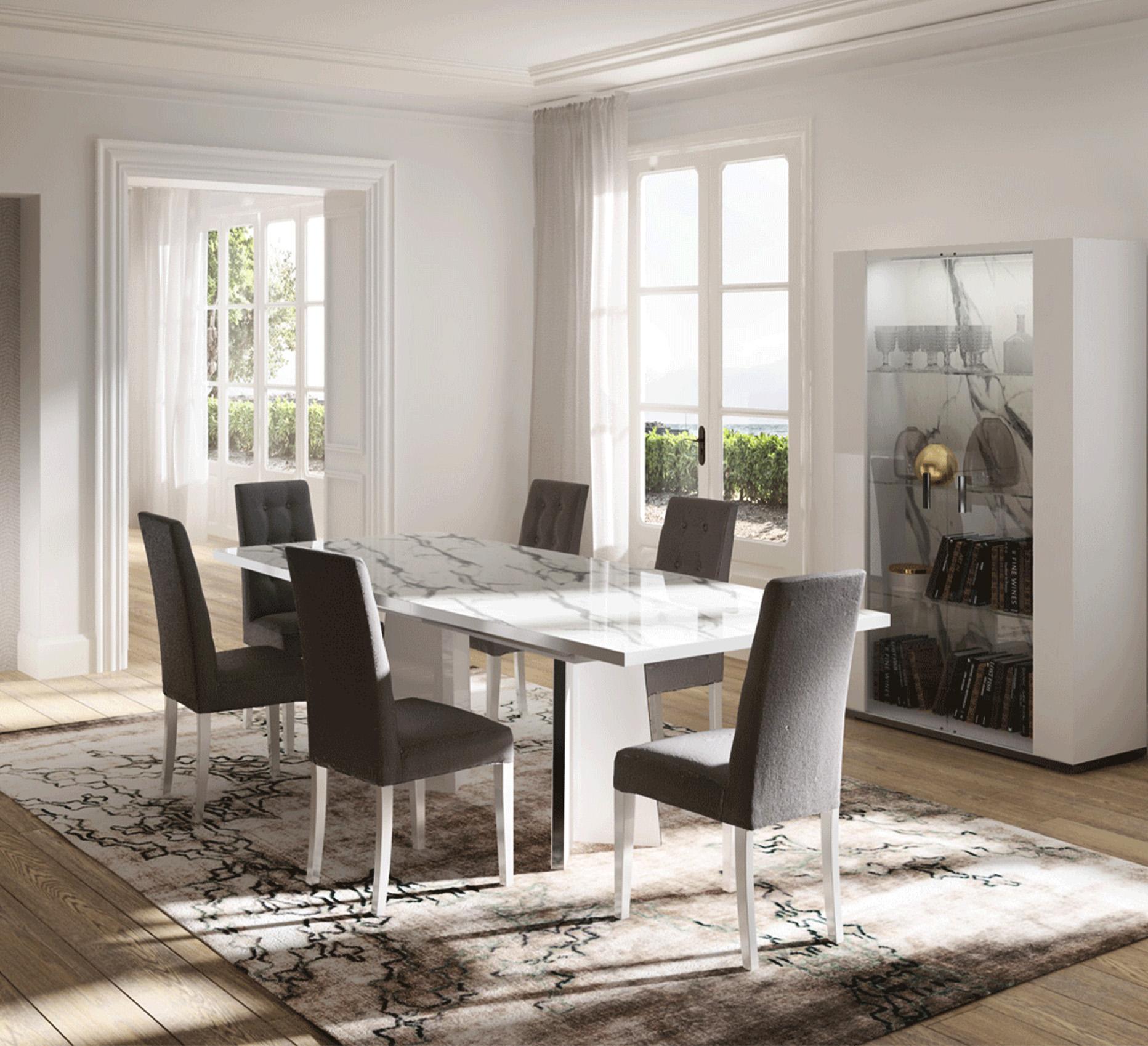 Contemporary, Modern Dining Table Set CARRARATABLE-Set CARRARATABLE-7PC in White Fabric