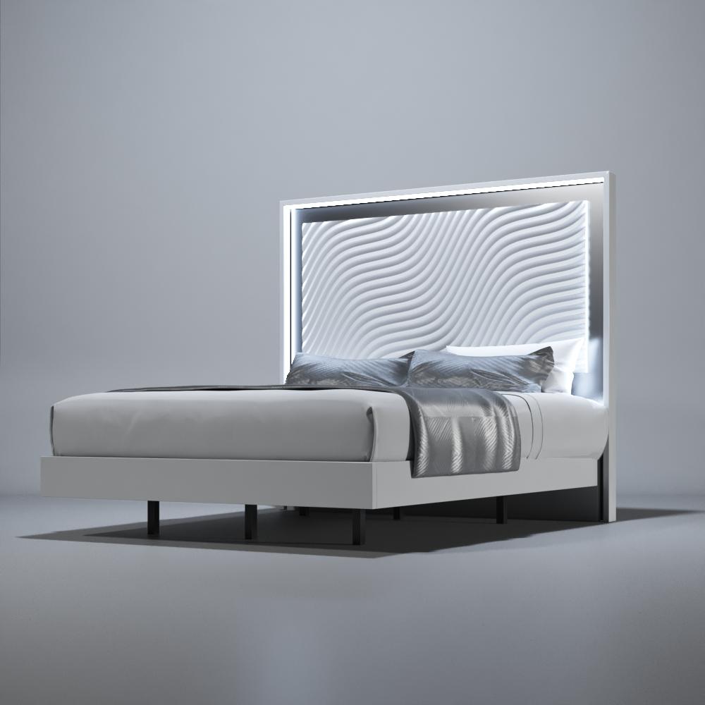 Contemporary, Modern Panel Bed WAVEKSBED WAVEKSBED in White 