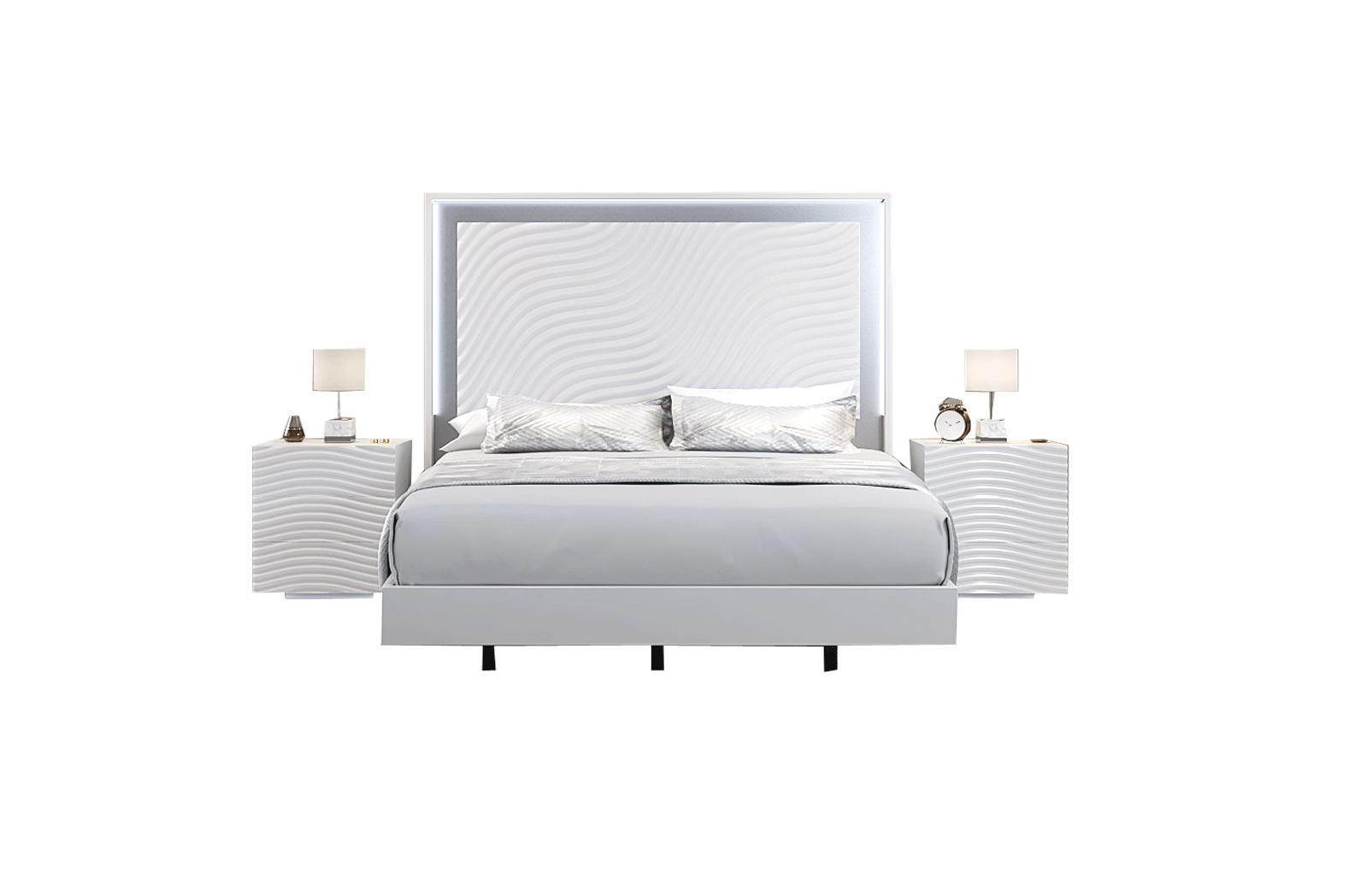 

    
Glam Shiny White King Bedroom Set 3 WAVE ESF Contemporary Modern MADE IN SPAIN
