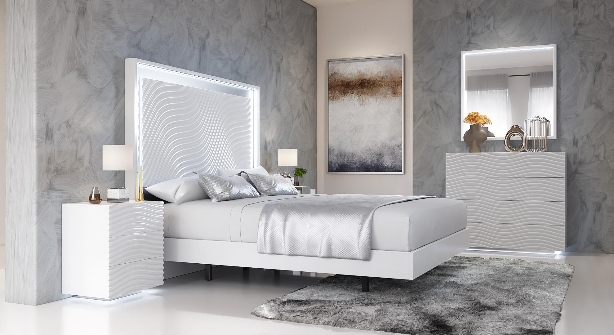 

    
Glam Shiny White King Bedroom Set 6 WAVE ESF Contemporary Modern MADE IN SPAIN

