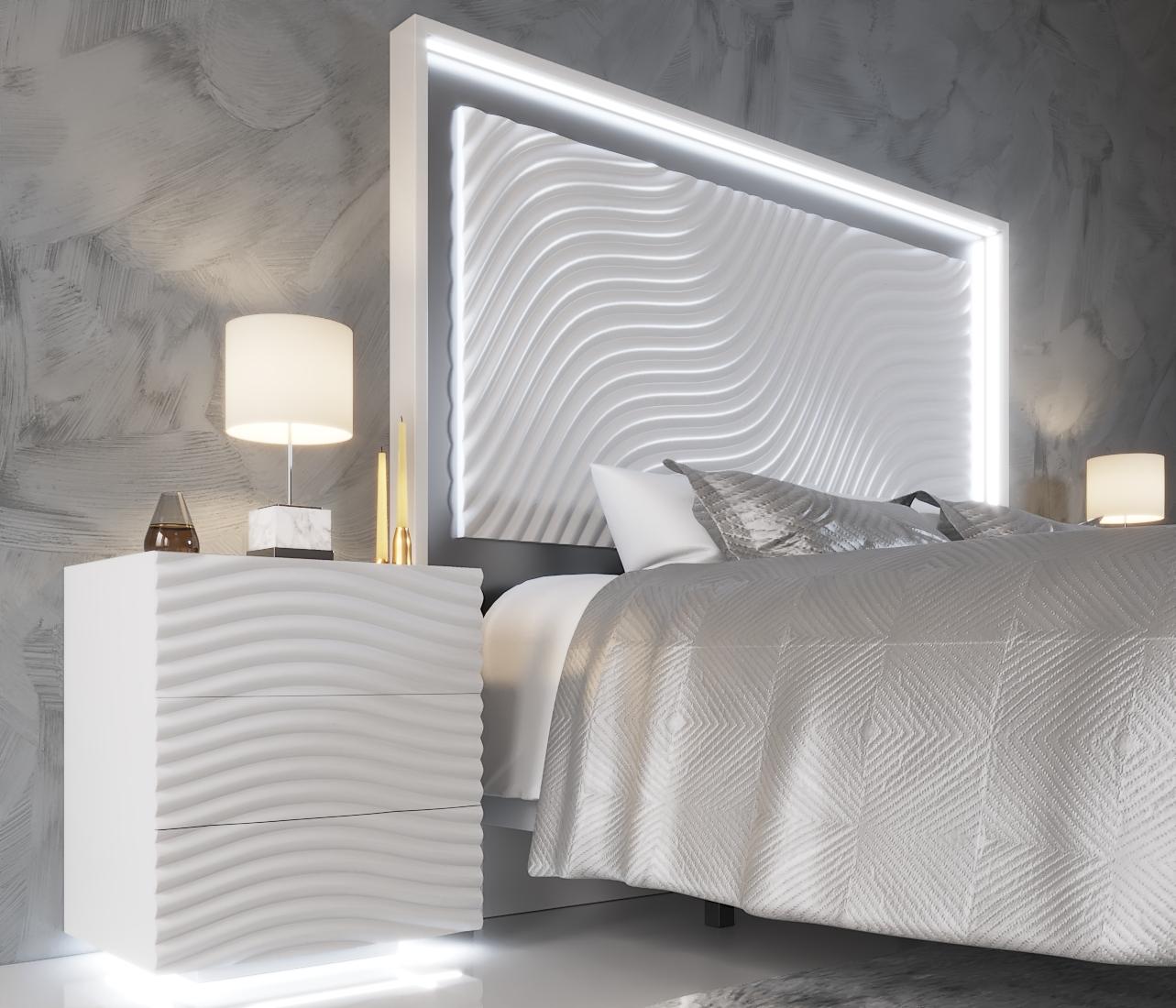 

    
Glam Shiny White Queen Bed WAVE ESF Contemporary Modern MADE IN SPAIN
