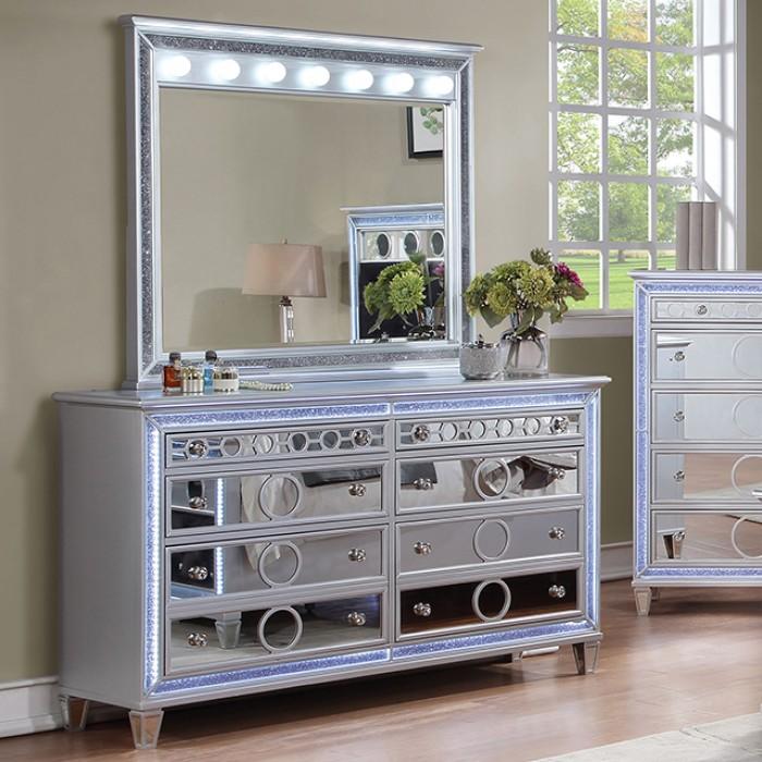 

                    
Buy Glam Silver/Black Solid Wood California King Panel Bedroom Set 6PCS Furniture of America Mairead CM7541BK-CK-6PCS
