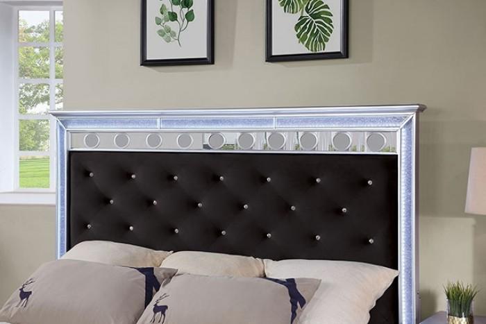 

    
Glam Silver/Black Solid Wood King Panel Bed Furniture of America Mairead CM7541BK-EK
