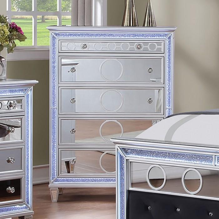 

    
 Shop  Glam Silver/Black Solid Wood King Panel Bedroom Set 6PCS Furniture of America Mairead CM7541BK-EK-6PCS
