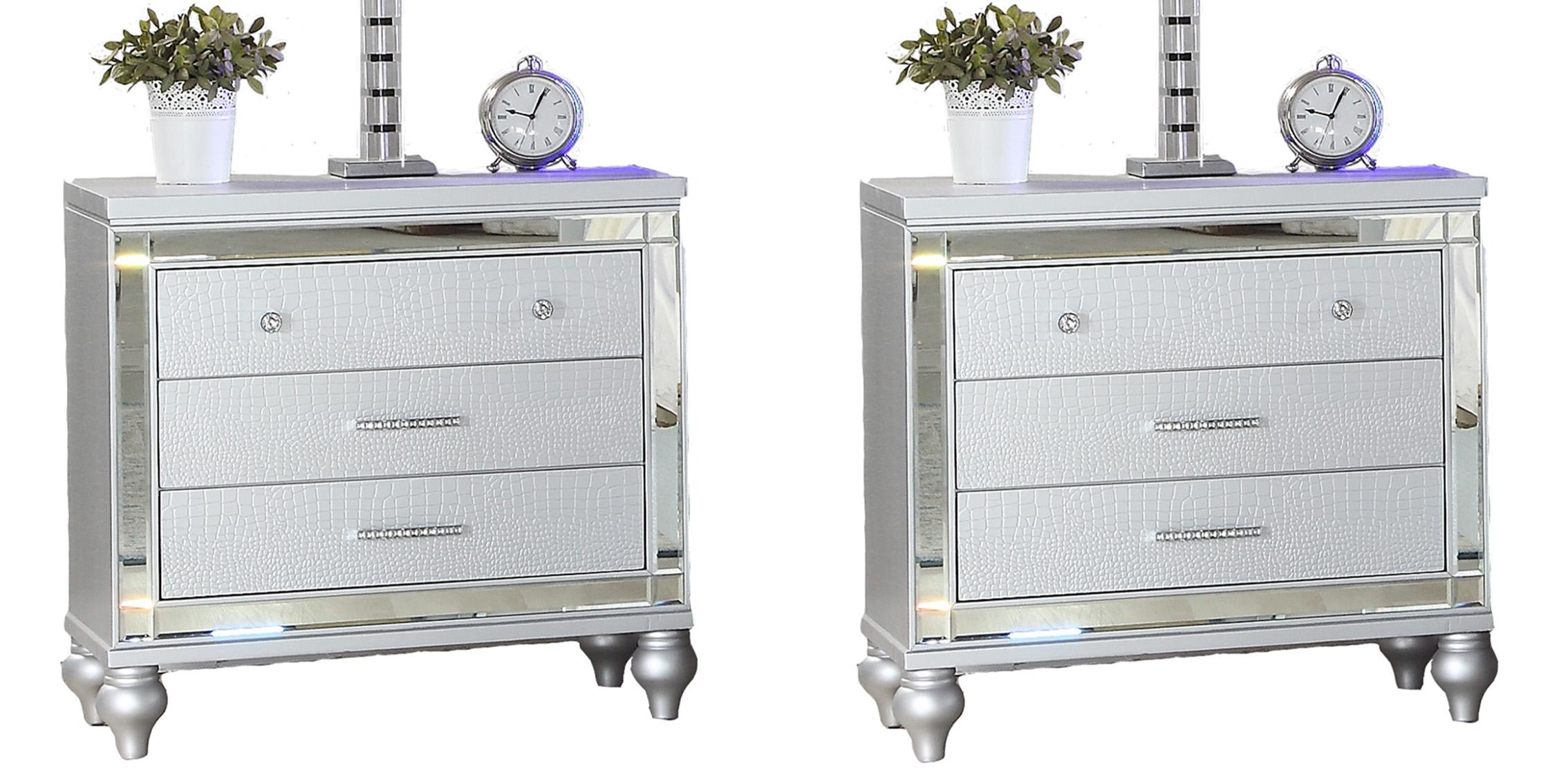 Contemporary, Modern Nightstand Set STERLING QB13317945-2PC in Silver 