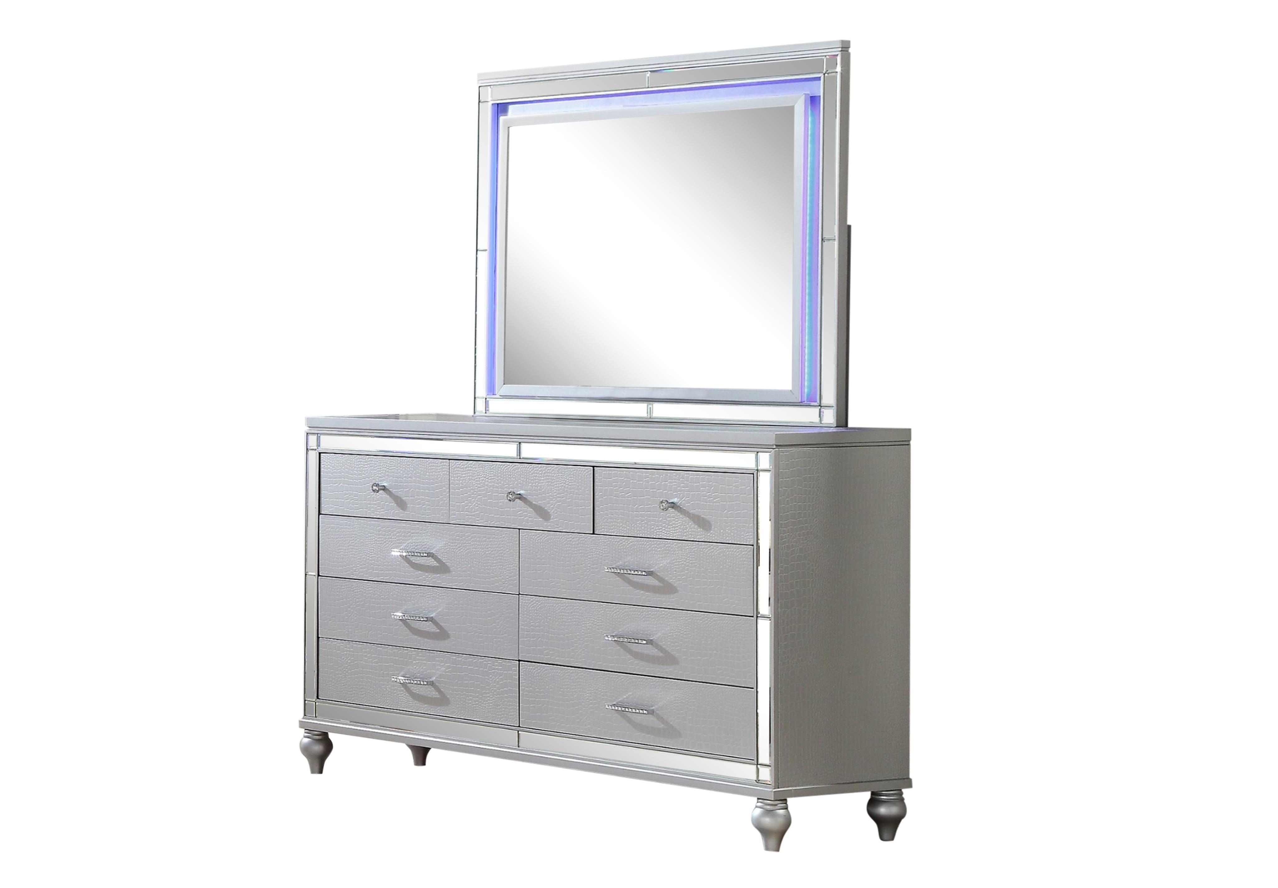 

    
GLAM Silver Crocodile Print & Mirror Dresser STERLING Galaxy Home Modern
