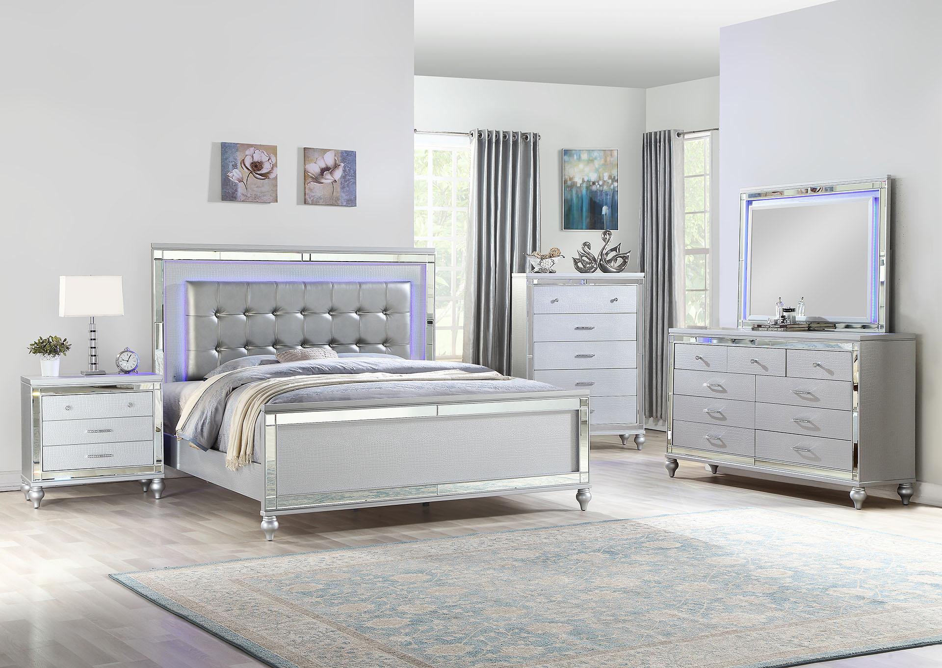 Contemporary, Modern Panel Bedroom Set STERLING Silver STERLING-Silver-F-NDMC-5PC in Silver Eco-Leather