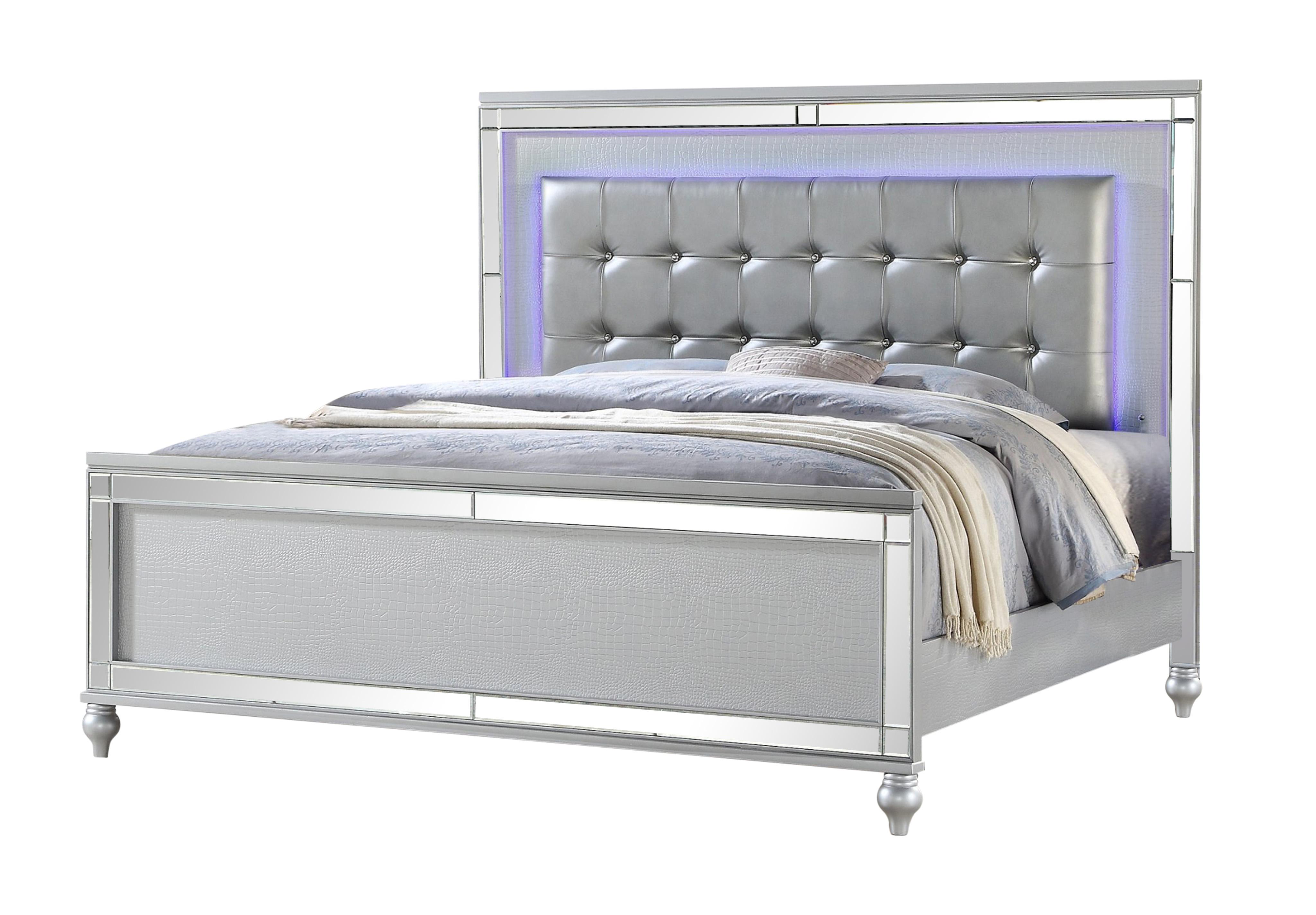 Contemporary, Modern Panel Bed STERLING Silver STERLING-F in Silver Eco-Leather