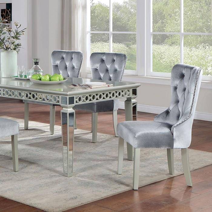 

    
Glam Silver/Dark Gray Solid Wood Dining Room Set 7PCS Furniture of America Adalia CM3241SV-T-7PCS
