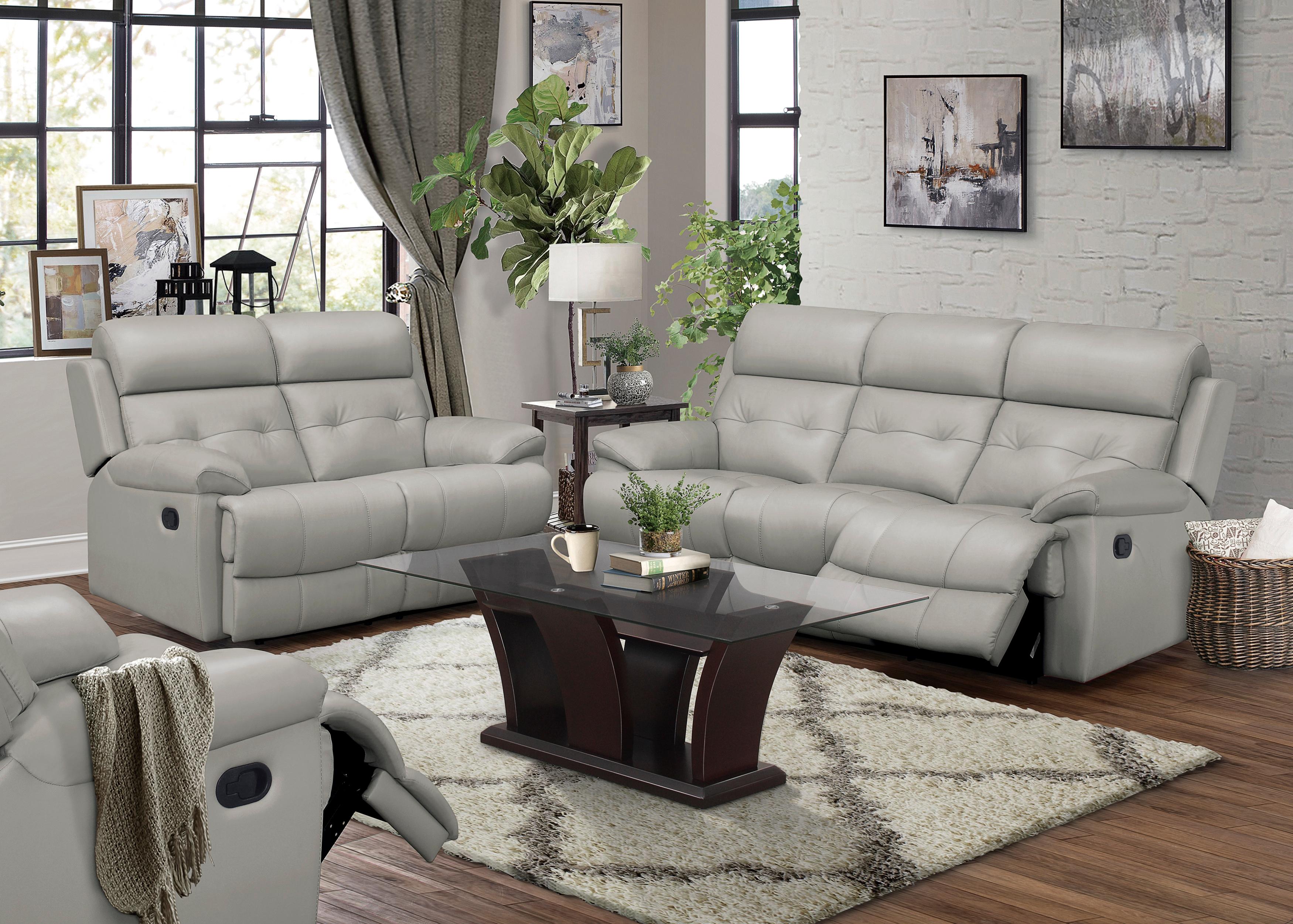 Glam Gray Leather Reclining Sofa Set 3pcs Homelegance 9529GRY Lambent ...