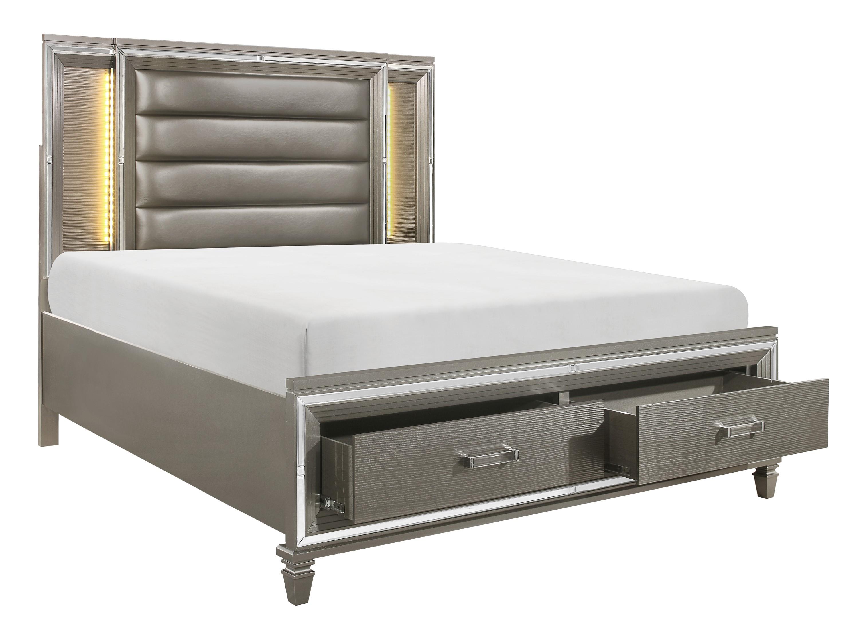 

    
Glam Silver Gray Metallic Wood Queen Bed Homelegance 1616-1* Tamsin
