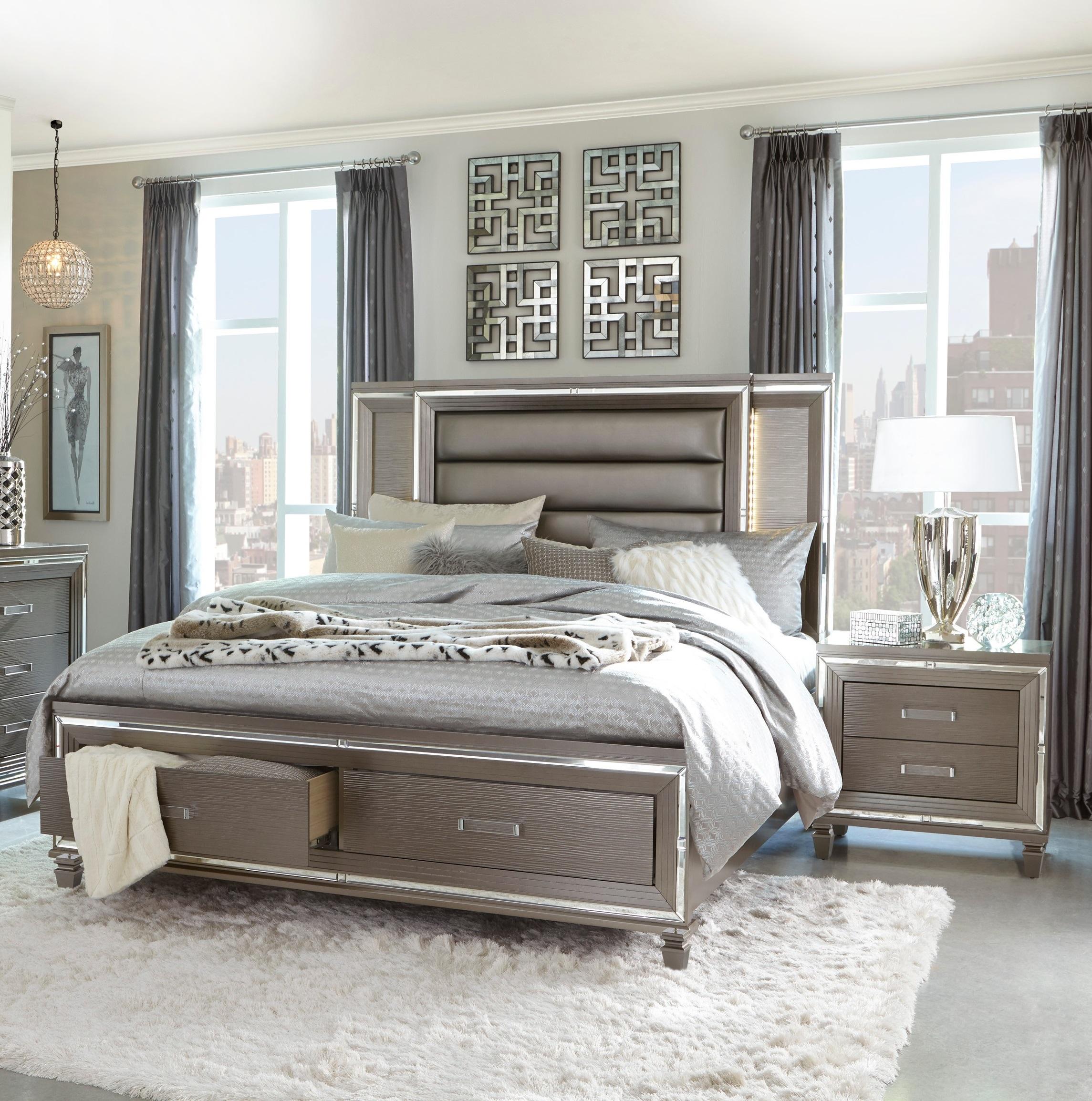 Modern Bedroom Set 1616-1-3PC Tamsin 1616-1-3PC in Silver Faux Leather