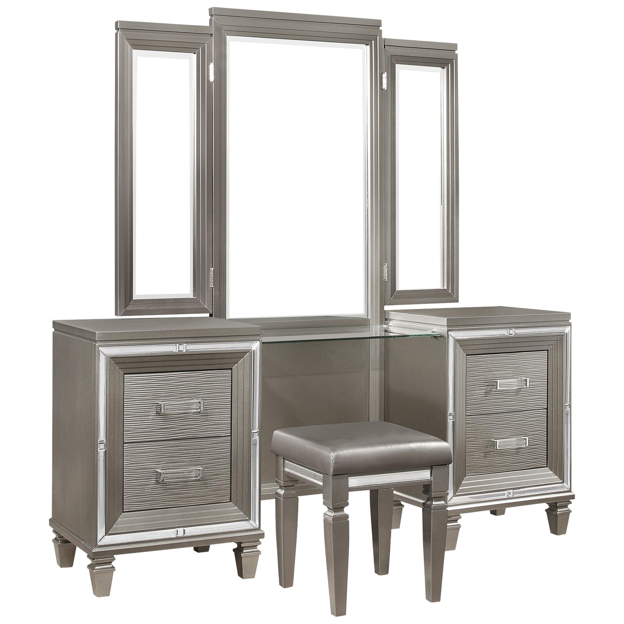 Modern Vanity Set 1616-14*15-3PC Tamsin 1616-14*15-3PC in Silver Faux Leather