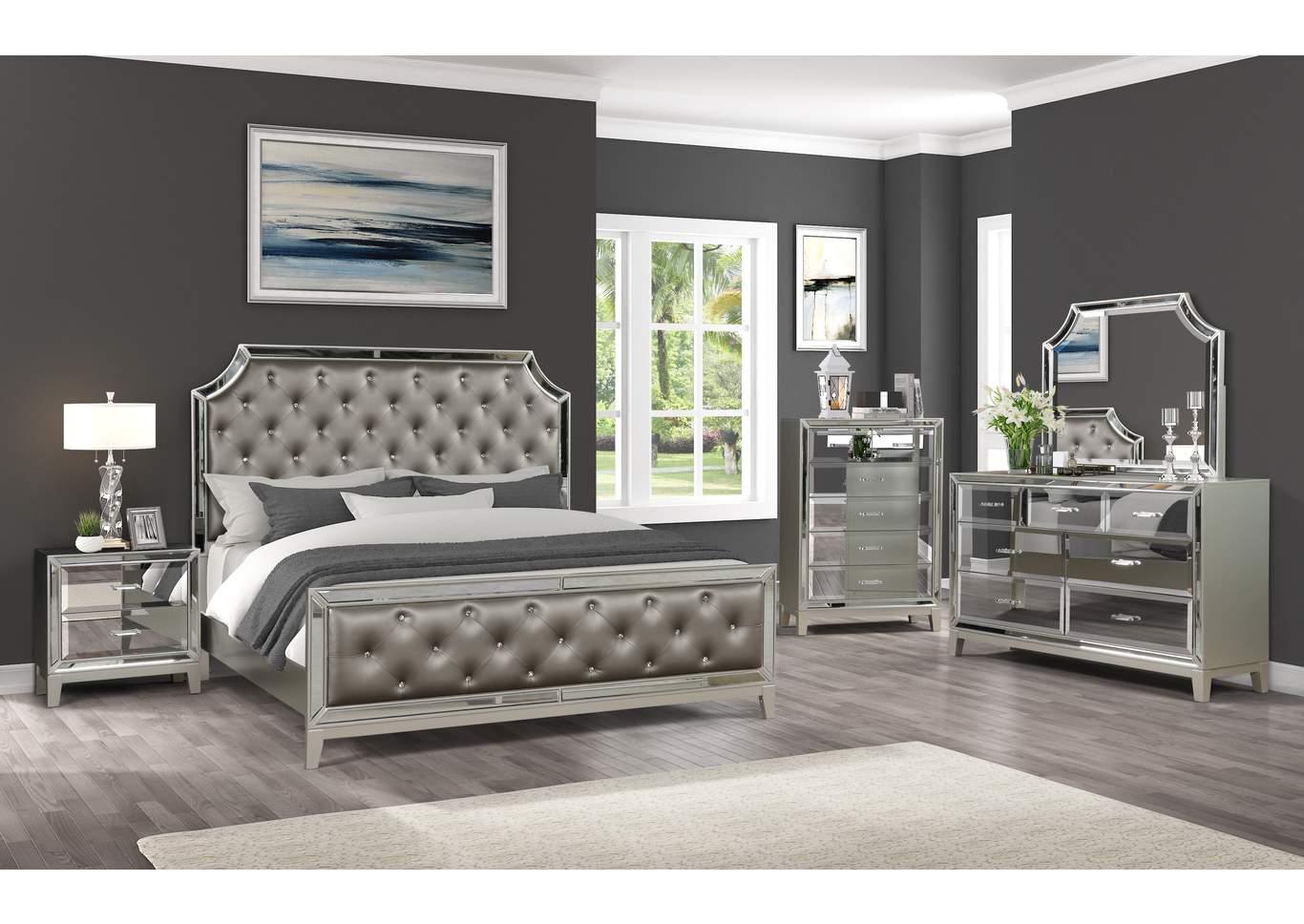 

    
Glam Silver King Crystal Tufted Bed HARMONY Galaxy Home Contemporary Modern
