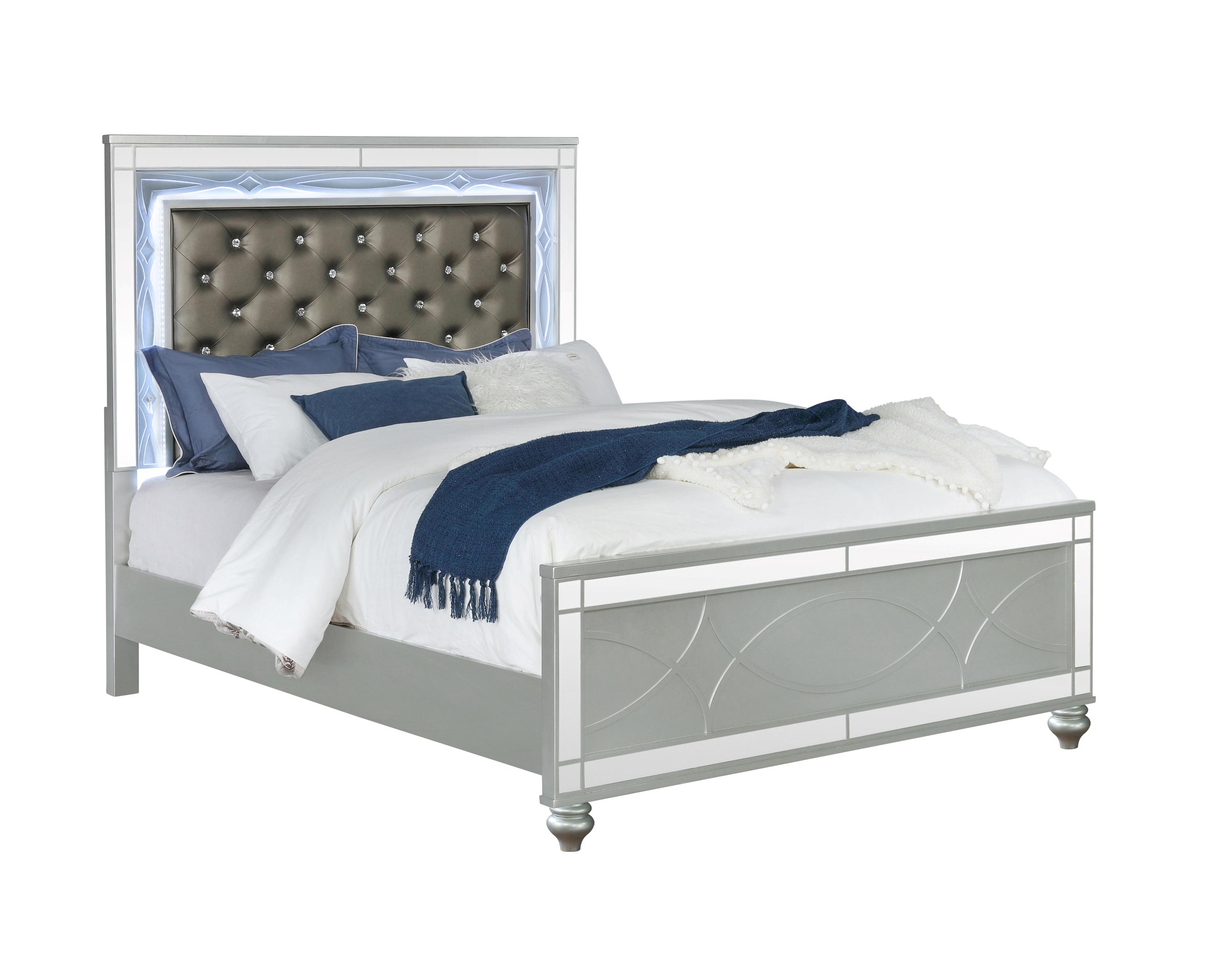 Modern Bed 223211KW Gunnison 223211KW in Silver Leatherette