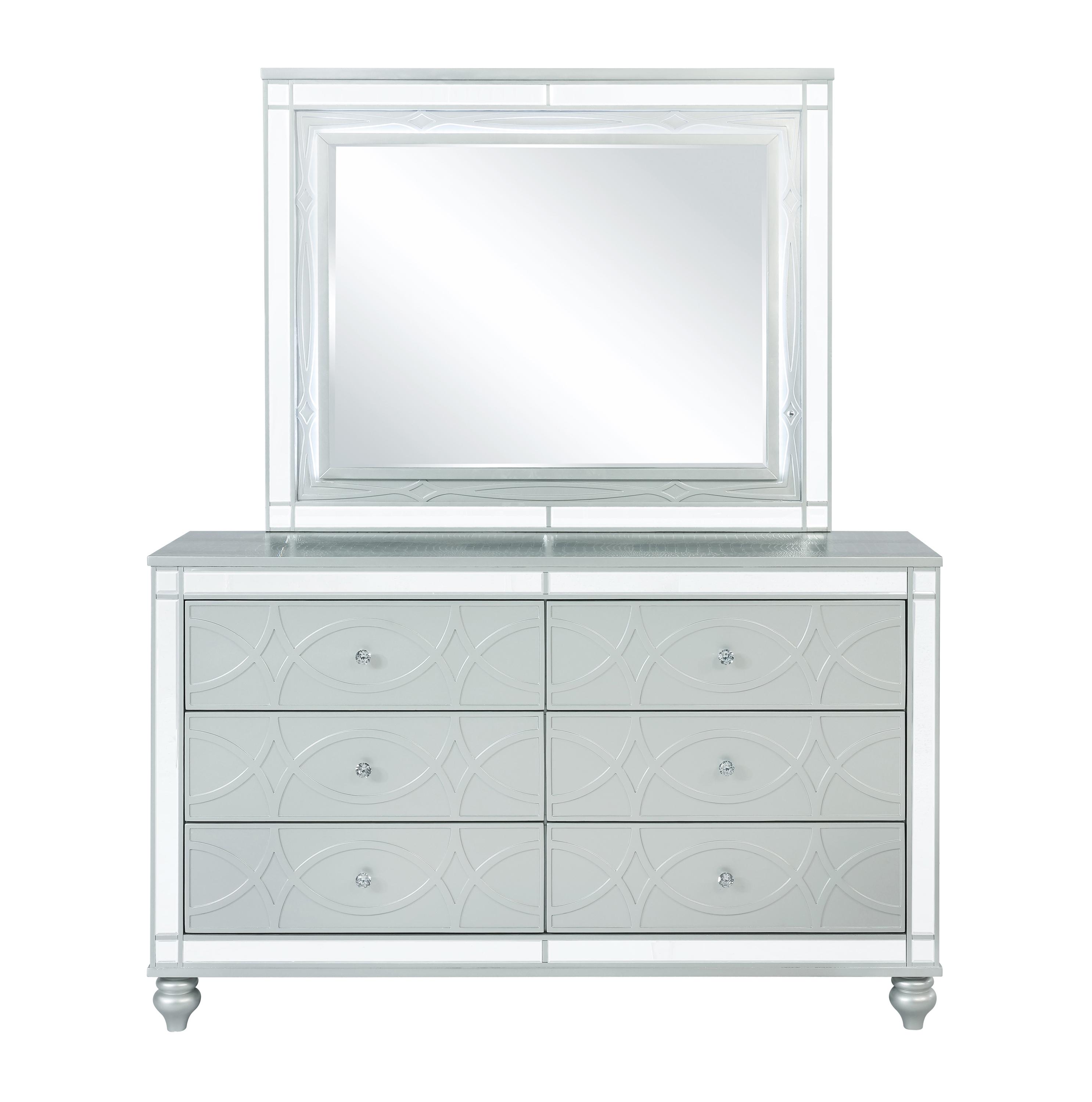 

    
Glam Silver Metallic Leatherette Dresser w/Mirror Coaster 223213 Gunnison
